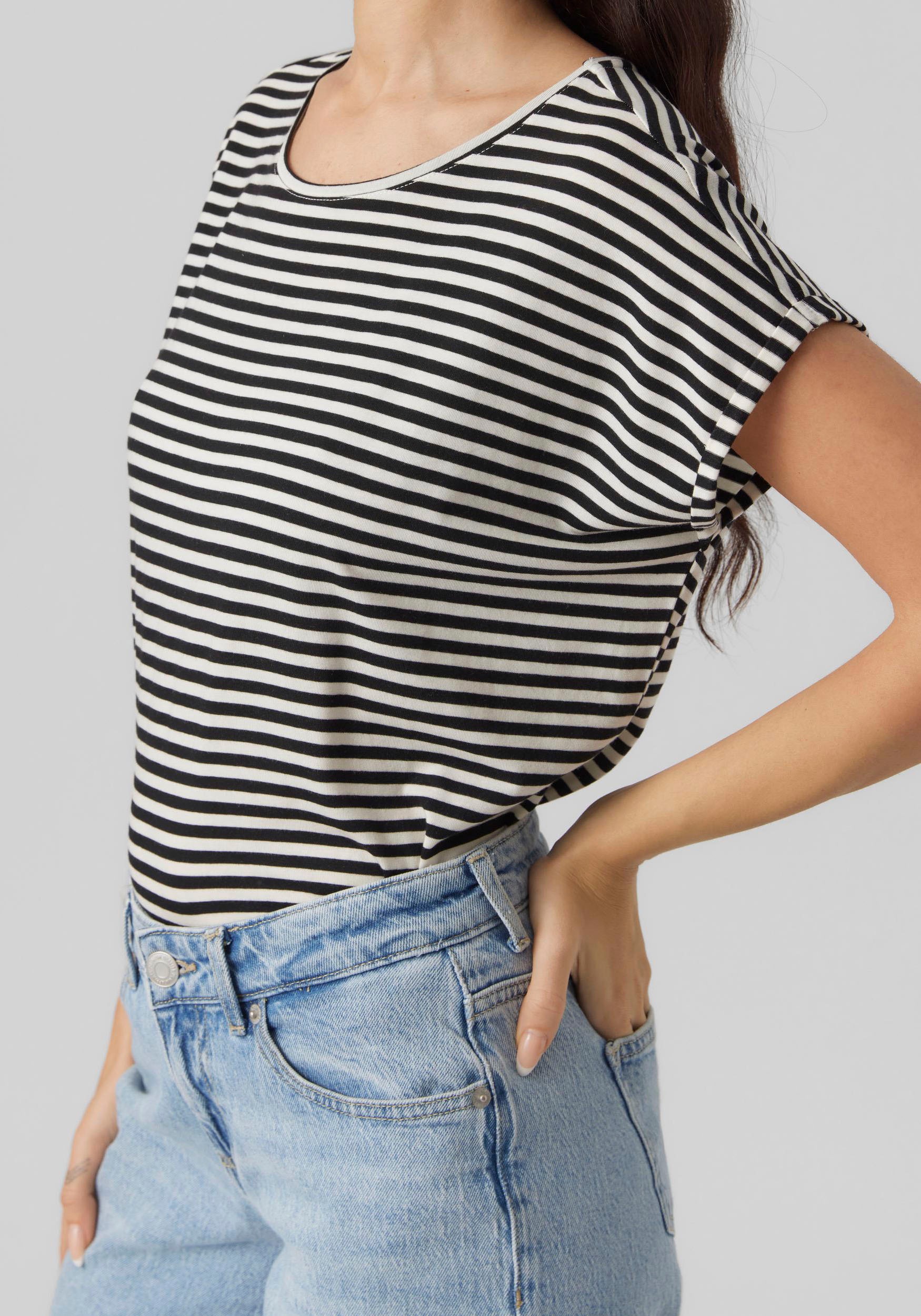 Vero Moda Rundhalsshirt "VMAVA PLAIN SS TOP STRIPE GA JRS NOOS" Materialmix günstig online kaufen