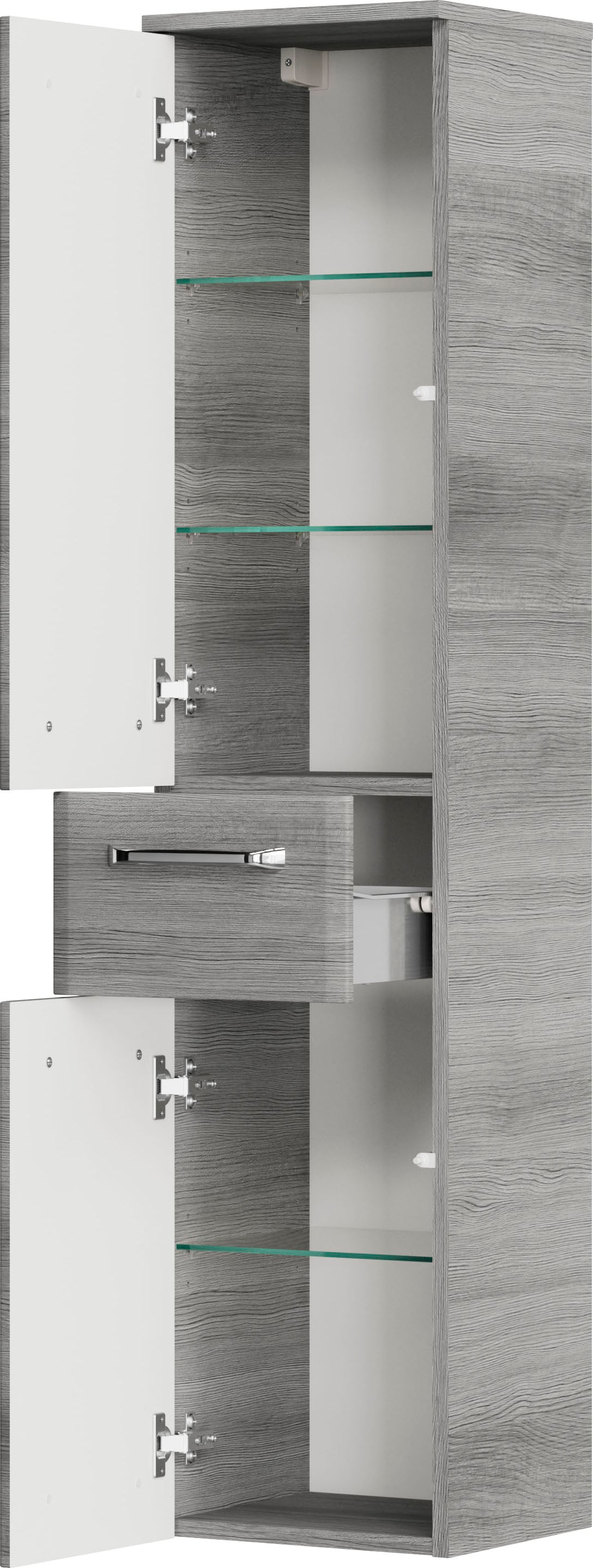 Saphir Badmöbel-Set »Quickset 5-teilig Glas-Waschtisch mit LED-Spiegelschrank, Bad-Set«, (6 St.), Midischrank, Unterschrank, Hängeschrank, inkl. Türdämpfer, 9 Türen