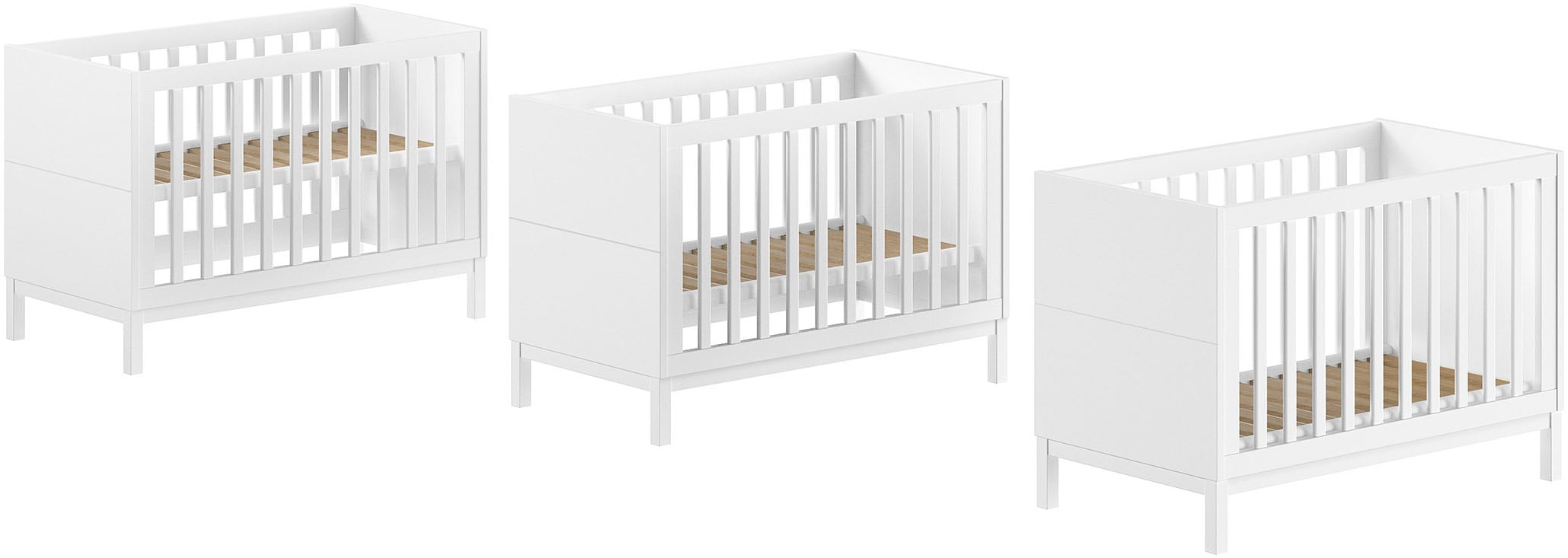 Vipack Babybett »in gradlinigem Design, standfest gebaut, pflegeleichte Oberfläche«, 60x120 cm, 3-fach verstellbarer Lattenrost, Ausf. weiß lackiert