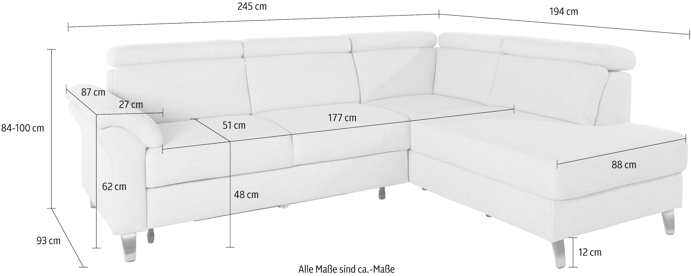 sit&more Ecksofa, inklusive Kopfteilverstellung, wahlweise mit Bettfunktion und Bettkasten