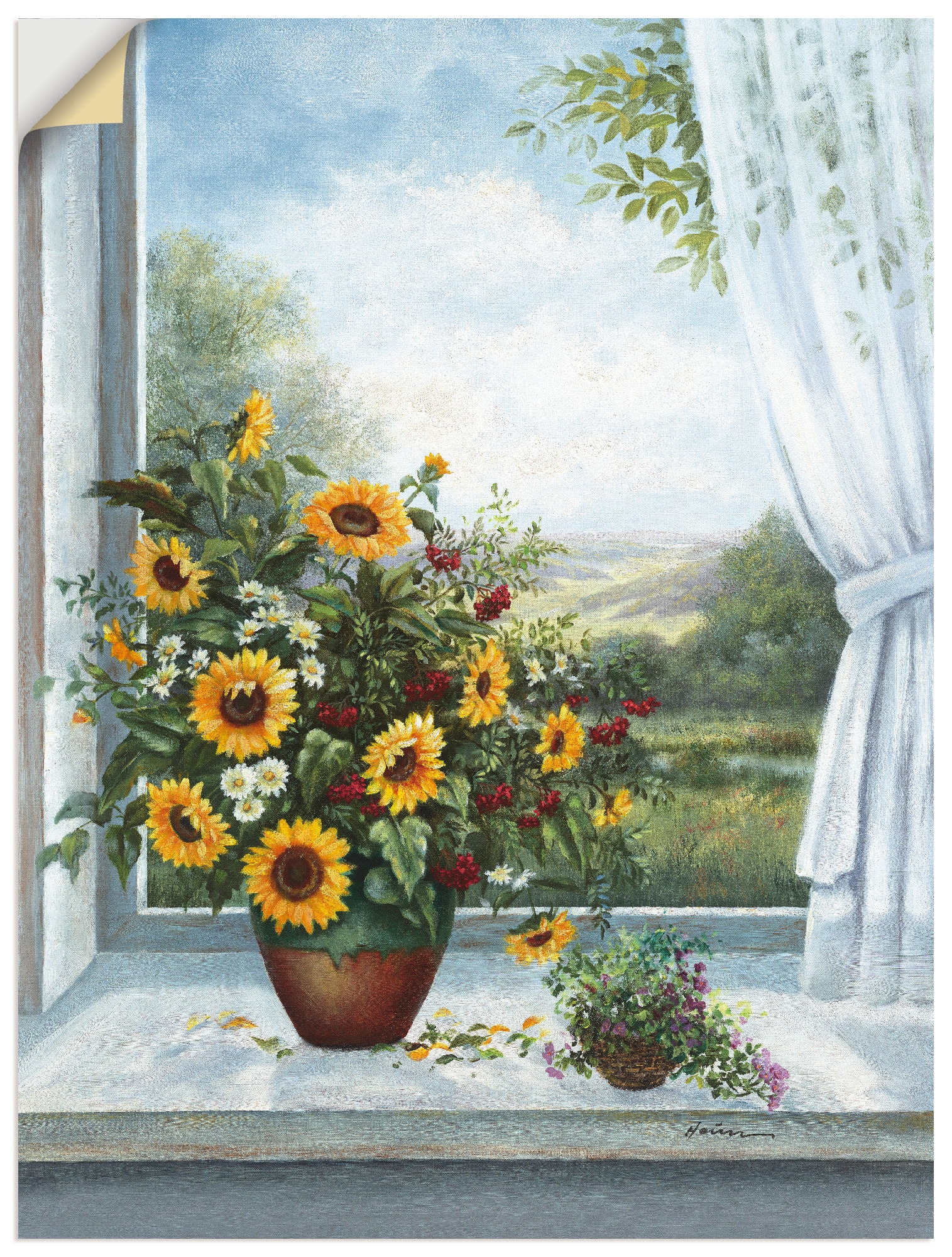 Wandbild »Sonnenblumen am Fenster«, Arrangements, (1 St.), als Leinwandbild, Poster,...