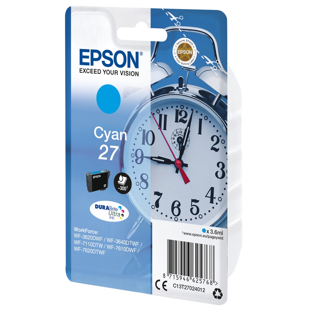 Epson Tintenpatrone »Epson Alarm clock Singlepack Cyan 27 DURABrite Ultra Ink«