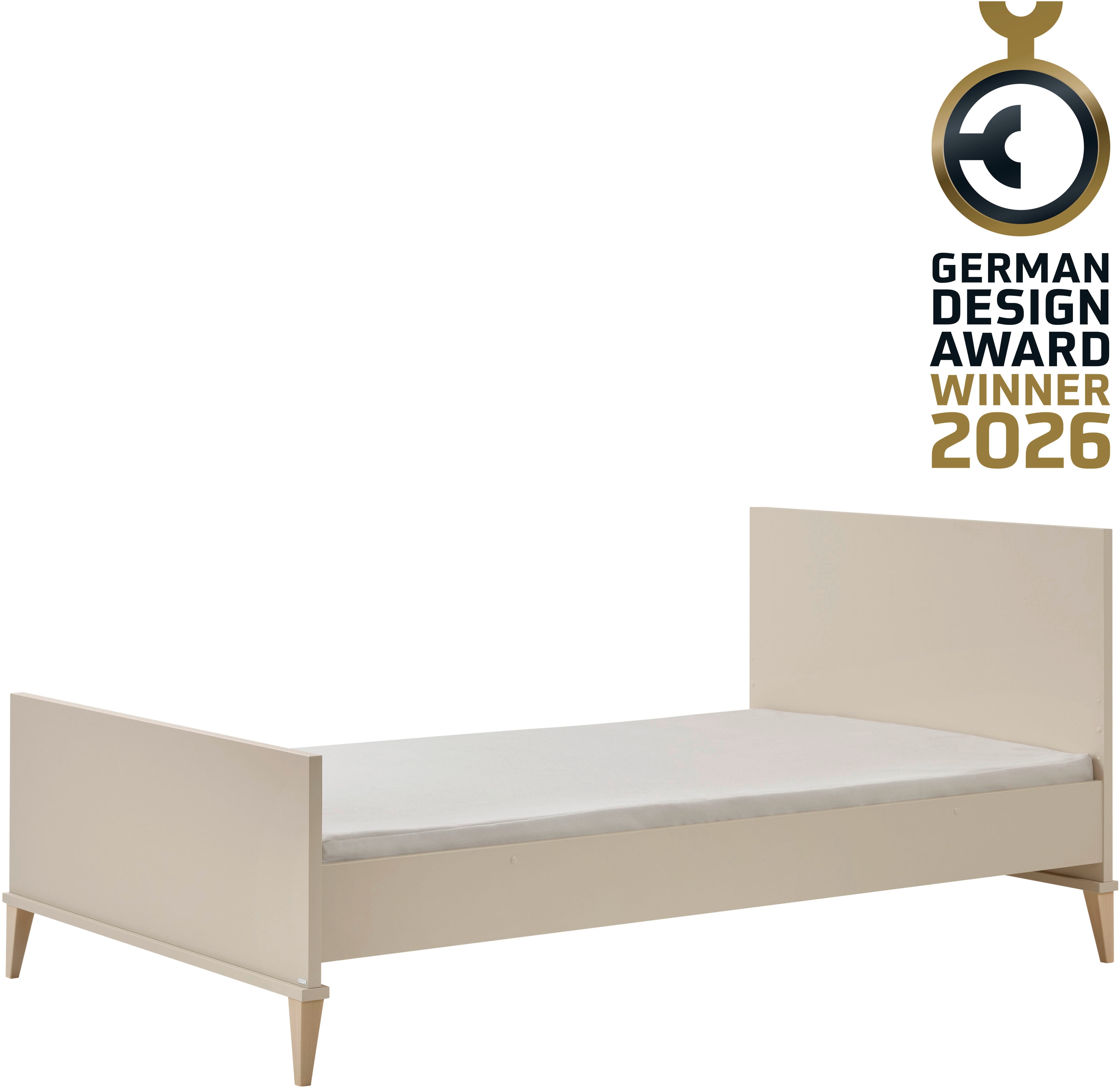PAIDI Kinderbett "JONTE 120x200cm, Jugendbett in Beige" B/H/T ca. 209/96/126cm, Cashmere-Beige, zeitloses & langlebiges Einzelbett, Massivholz-Füße