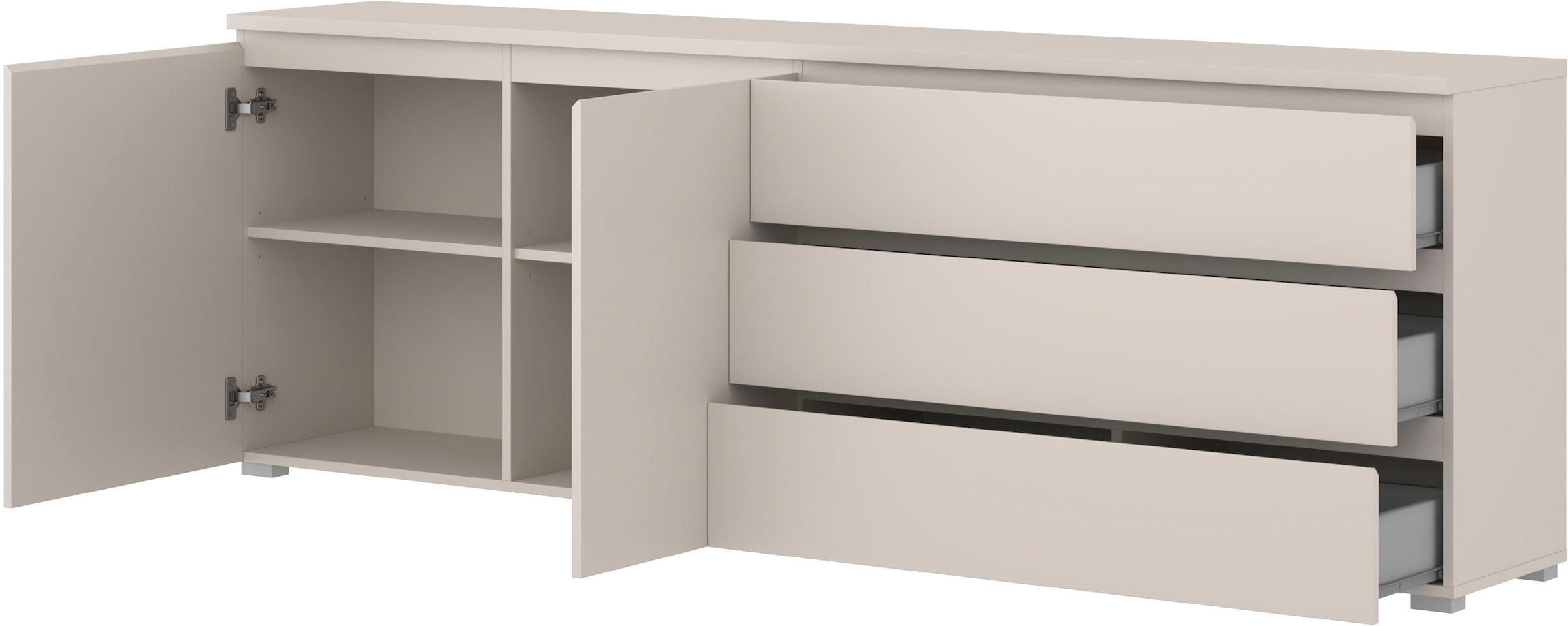 OTTO home Sideboard »Modo, Breite 200 cm, moderne grifflose Kommode 2Türen/3 SK« Schubladenkommode mit viel Stauraum, Einlegeböden verstellbar