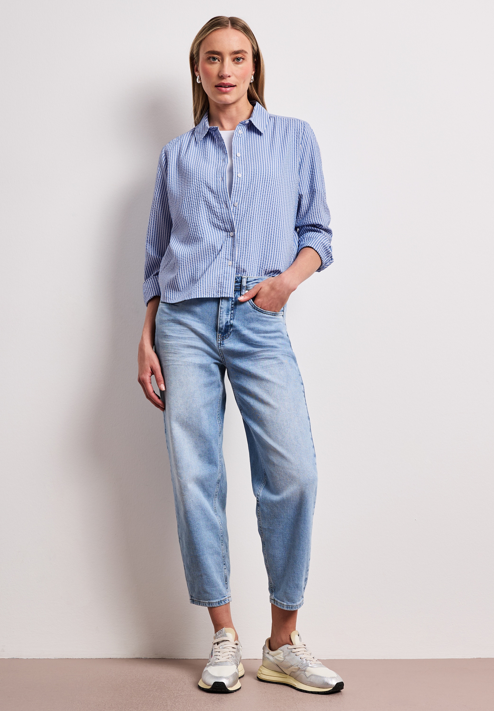 STREET ONE Langarmbluse aus Seersuckerqualität, bequem geschnitten