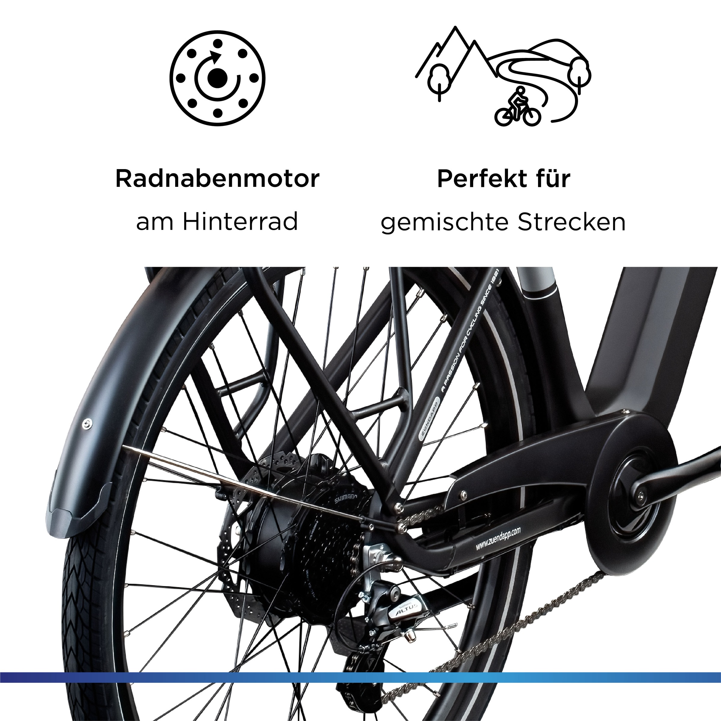 Zündapp »Z810« 24 Gang Shimano Altus RD-M310 Schaltwerk Kettenschaltung Heckmotor 250 W Pedelec, Elektrofahrrad für Herren
