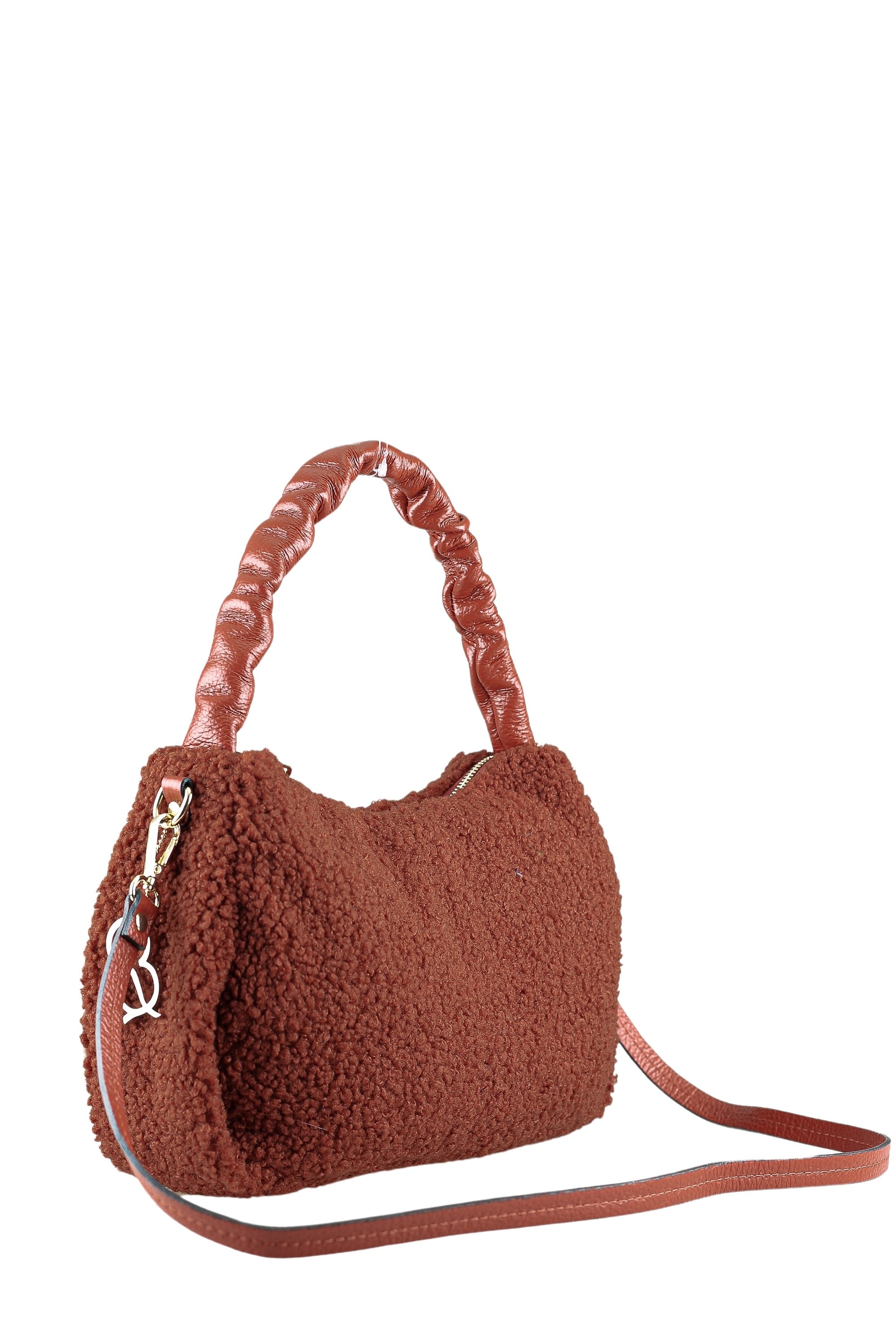 COLLEZIONE ALESSANDRO Schultertasche »Teddy«, aus rostrotem Teddystoff mit Leder
