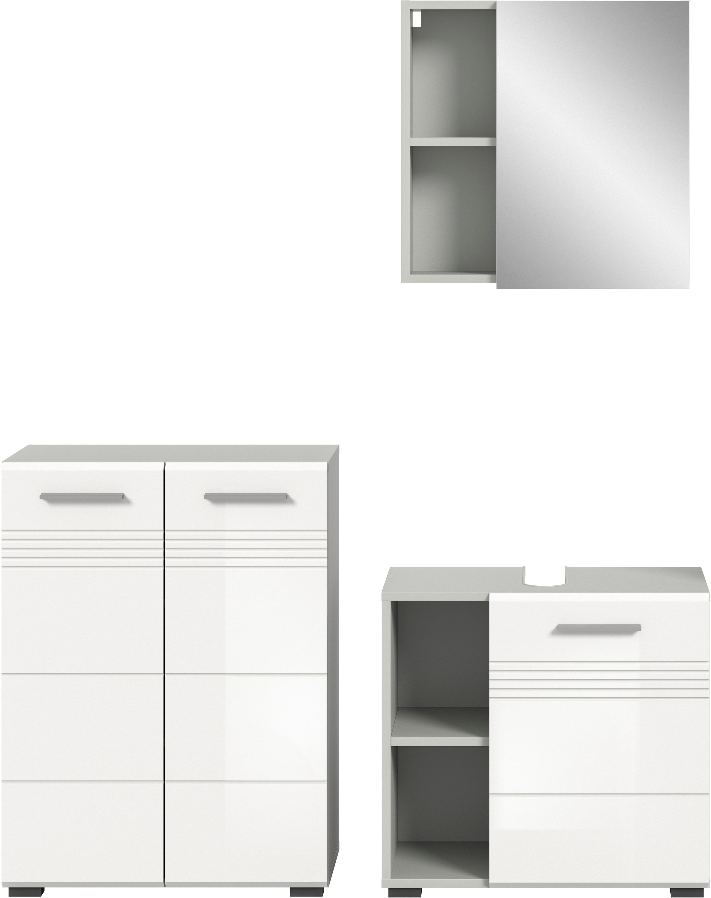 Thumbnail - welltime Badmöbel-Set "Calicio, bestehend aus: Midischrank, Waschbeckenunterschrank,", (3 St.), Spiegelschrank, hochwert...