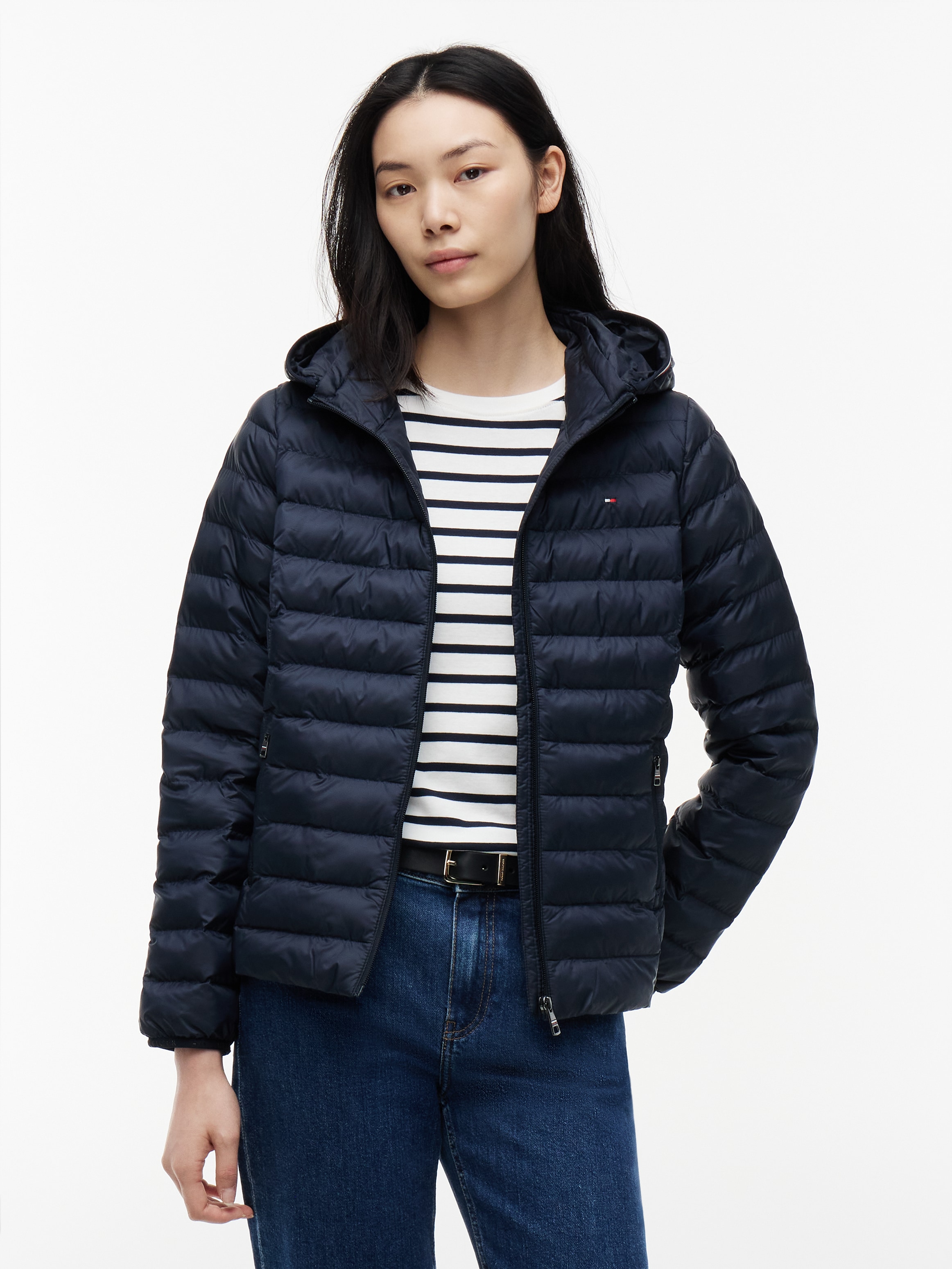 Tommy Hilfiger Steppjacke "LW PADDED GLOBAL STRIPE JACKET" Global Serie TH WOMEN, mit Kapuze sportive Kapuze mit Global Stripe
