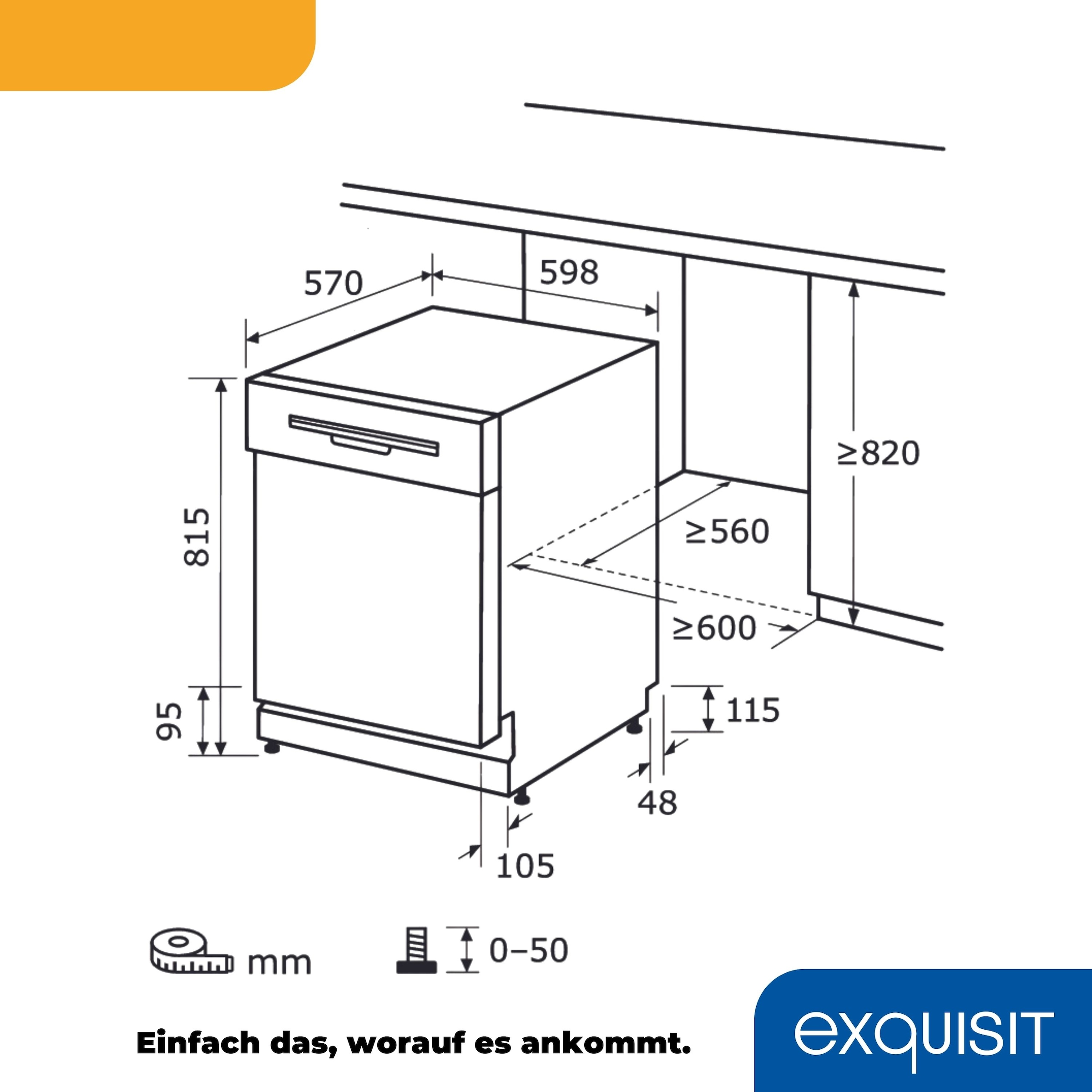exquisit teilintegrierbarer Geschirrspüler »EGSP9414-EF-030D inox«, 14 Maßgedecke