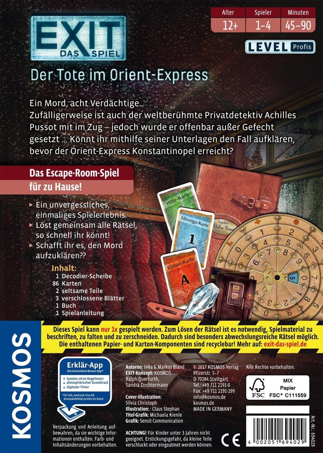 Kosmos Spiel »EXIT, Der Tote im Orient-Express«, Made in Germany