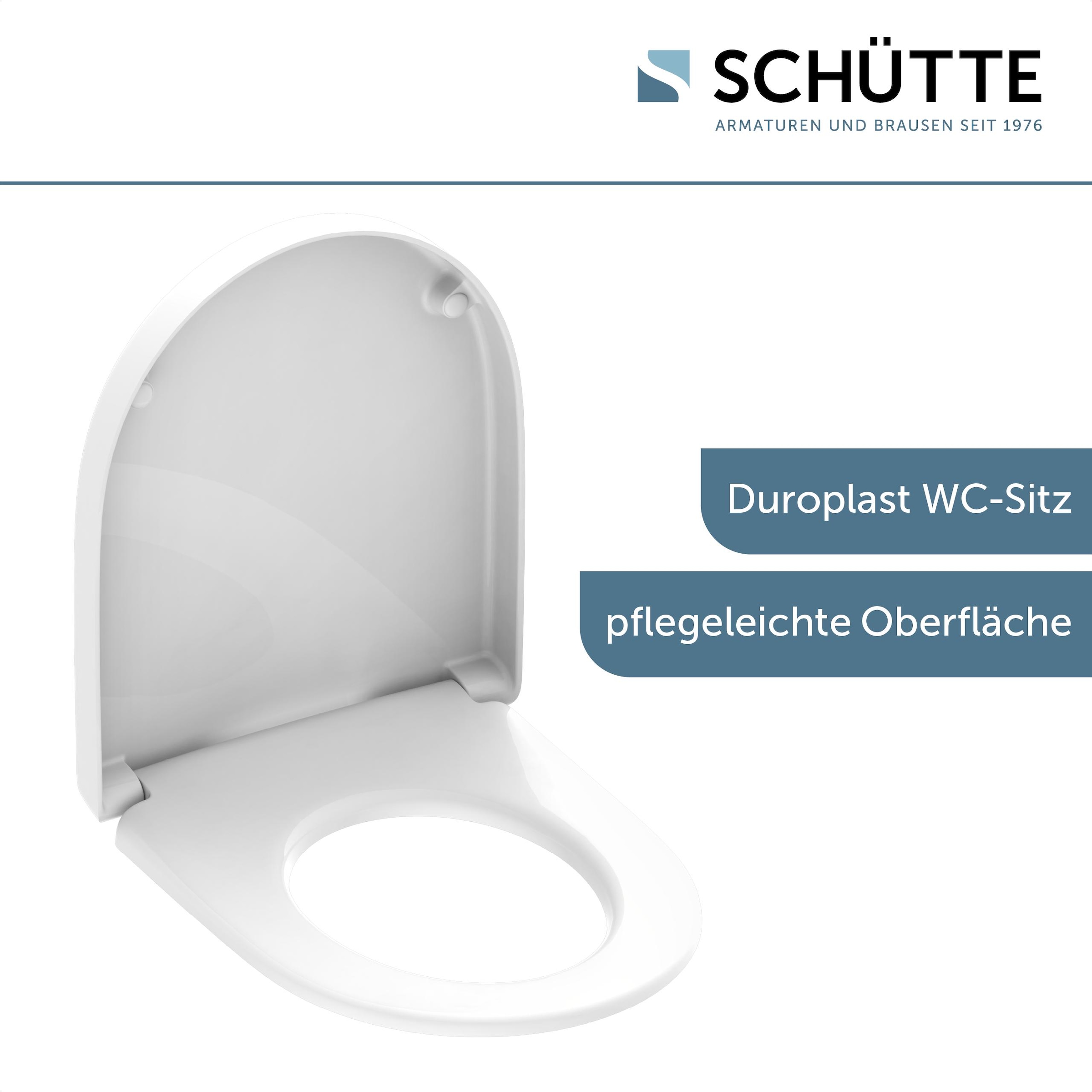 Schütte WC-Sitz »Duroplast, WHITE D-Form PRO 7«, (WC-Sitz, Befestigungsmaterial, Montageanleitung), mit Absenkautomatik und Schnellverschluss