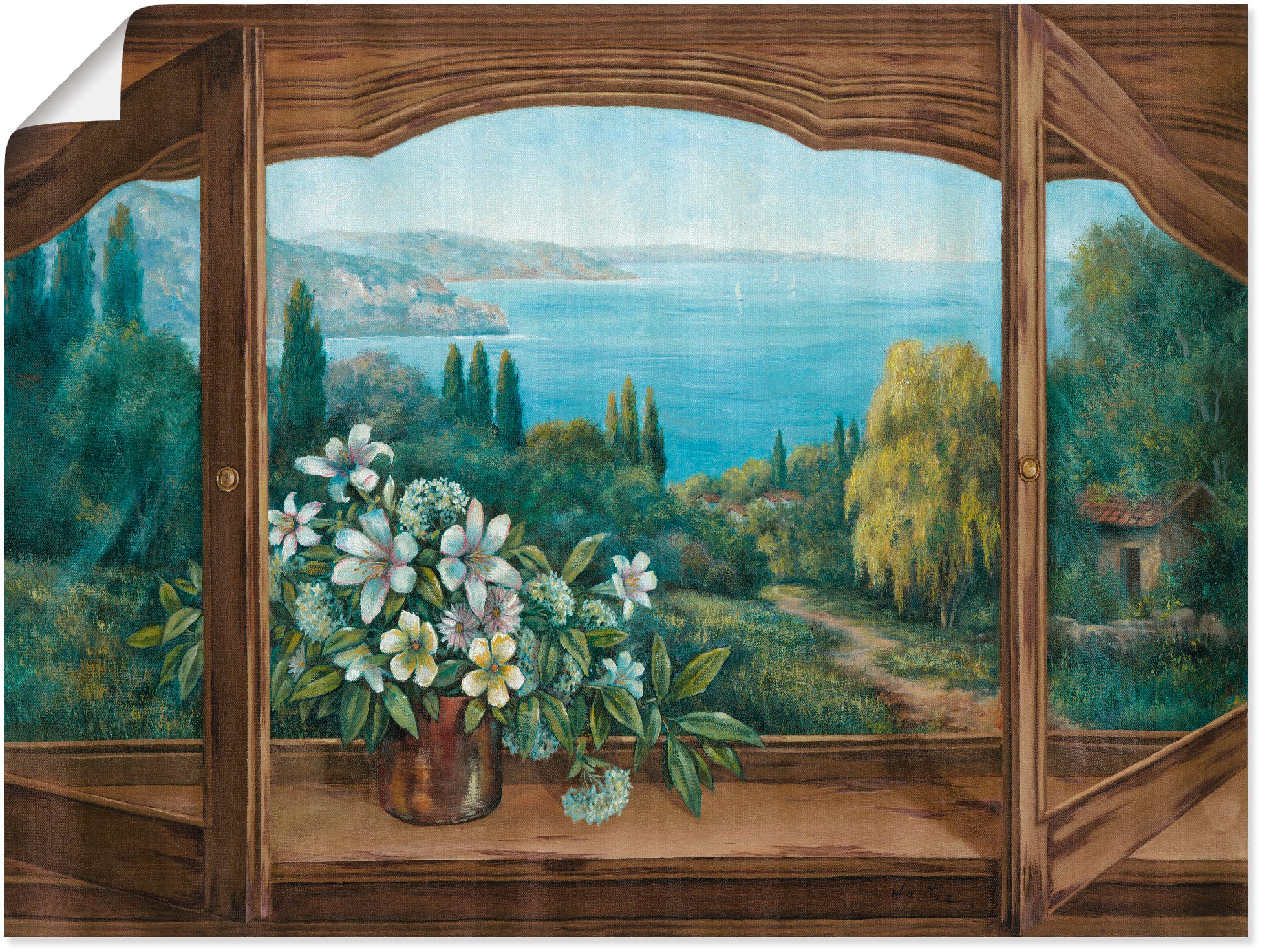 Artland Wandbild »Ausblick auf´s Meer«, (1 als St.), Größen Wandaufkleber Poster oder bestellen versch. Fensterblick, Leinwandbild, in | Alubild, BAUR