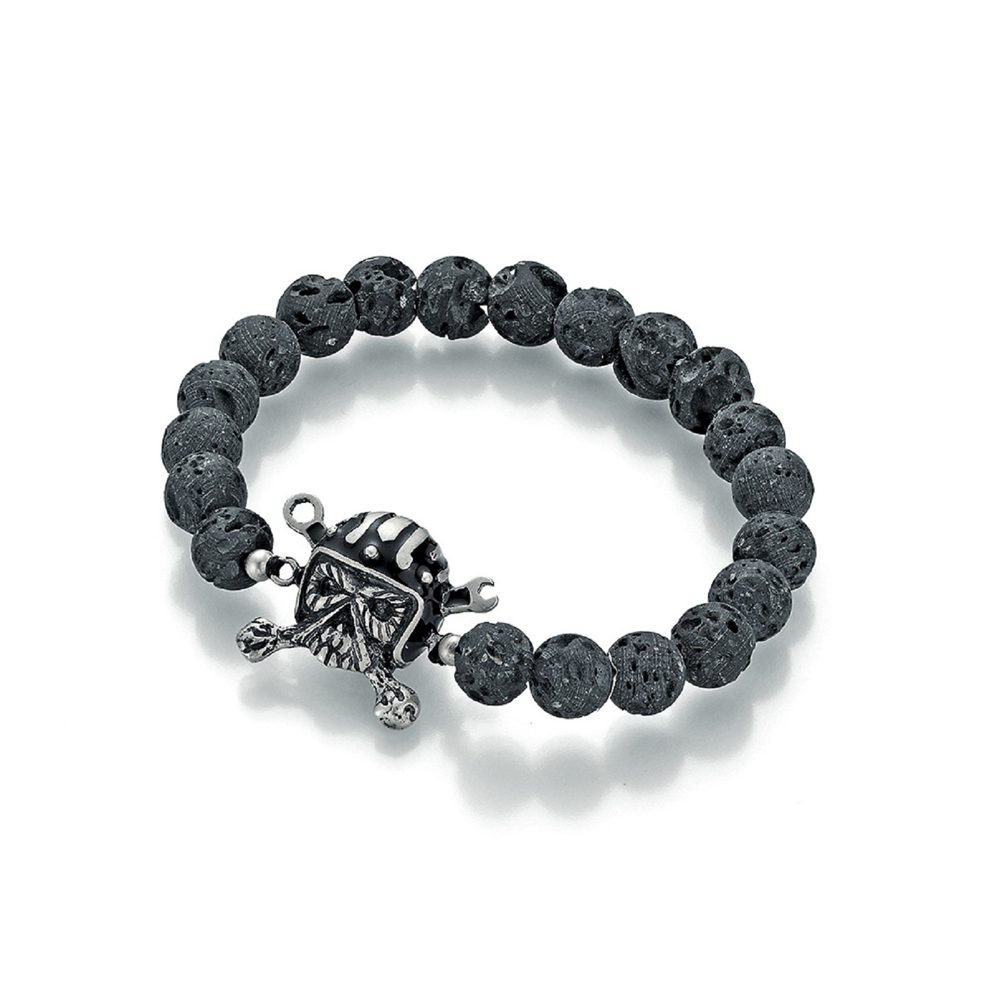 Armband »Lavastein-Kugeln, Totenkopf, Silber 925«