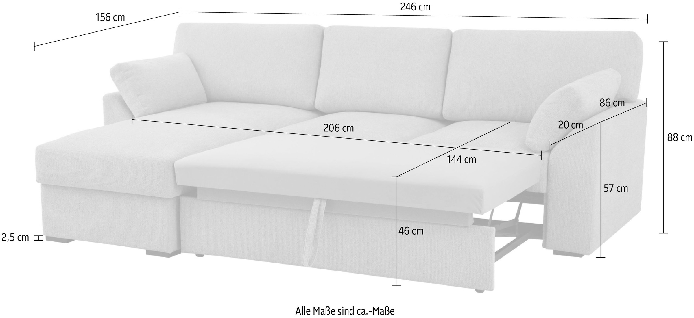 Home affaire Ecksofa »Citry«, Breite 246 cm, Chenille, Bettfunktion, Bettkasten, L-Form