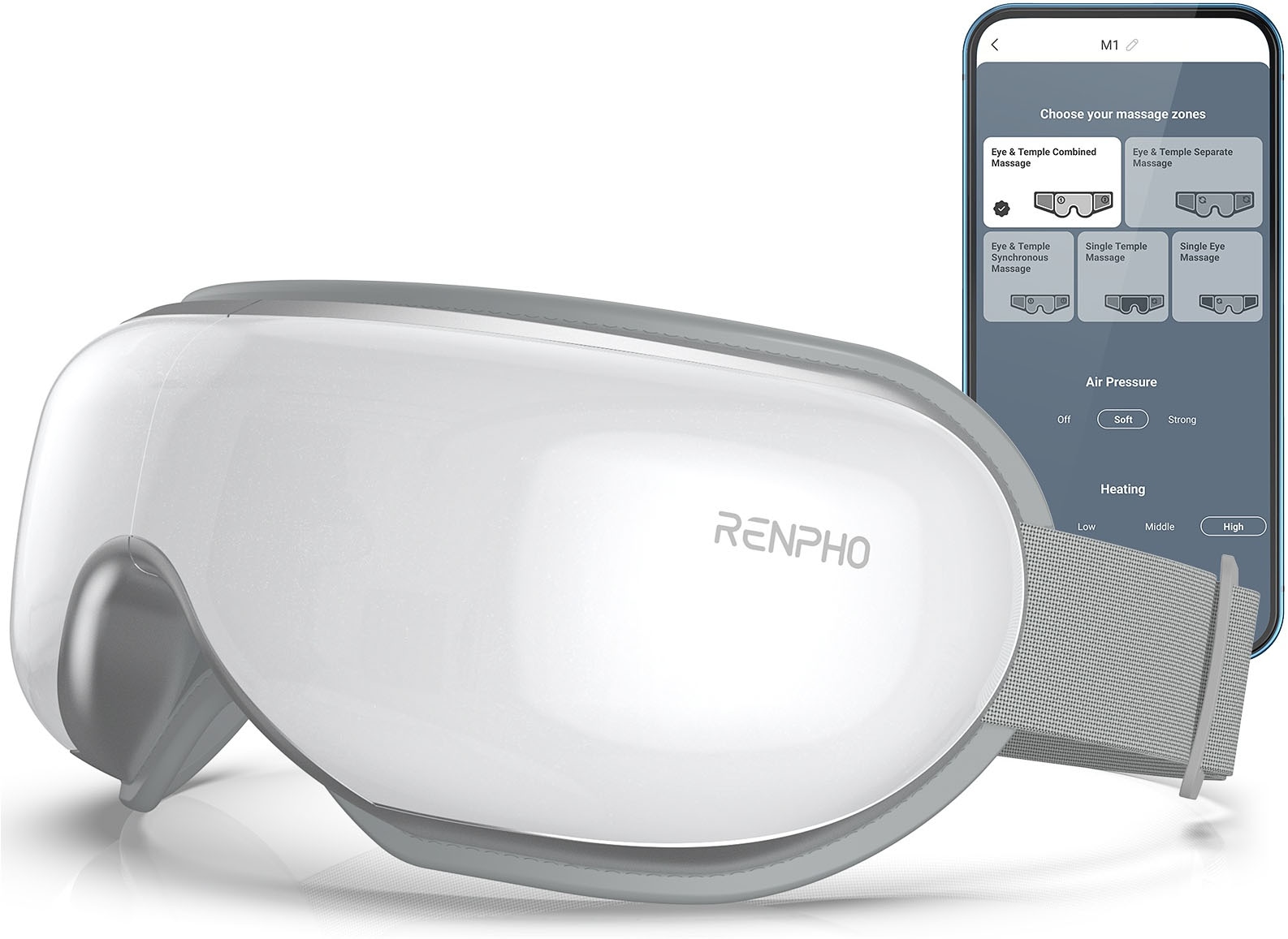 Renpho Gesichtsmassagegerät "Eyeris Smart" Luftdruck, Wärme, Vibration, 5 Modi, DIY, App, Lautsprecher, Akku