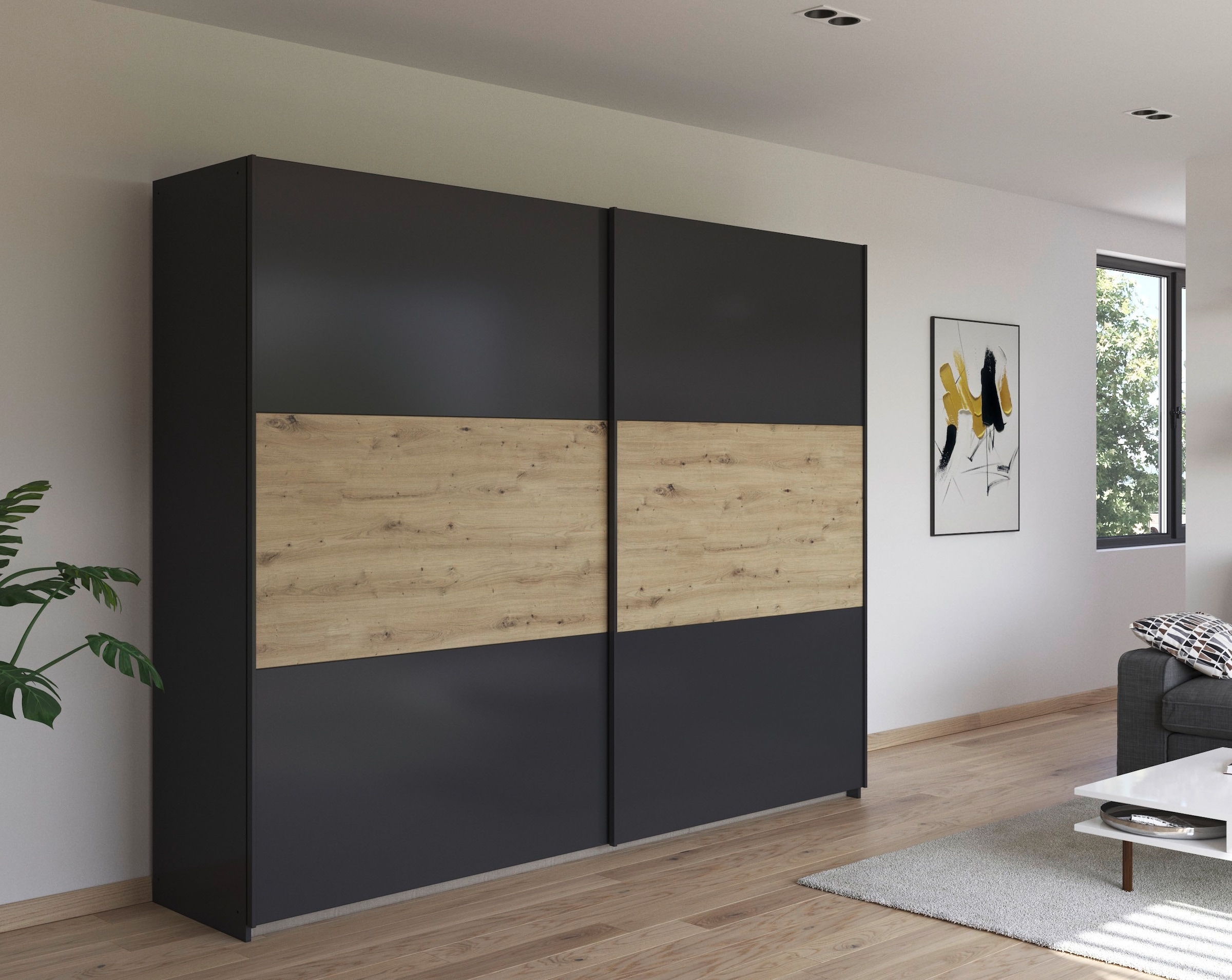 rauch Schwebetürenschrank »Kleiderschrank Schrank Garderobe Garderobenschrank Wäscheschrank NEO«, (in 3 verschiedenen Ausstattungen BASIC/CLASSIC/PREMIUM), mit großzügigem Stauraum und vielfältigen Farbkombinationen