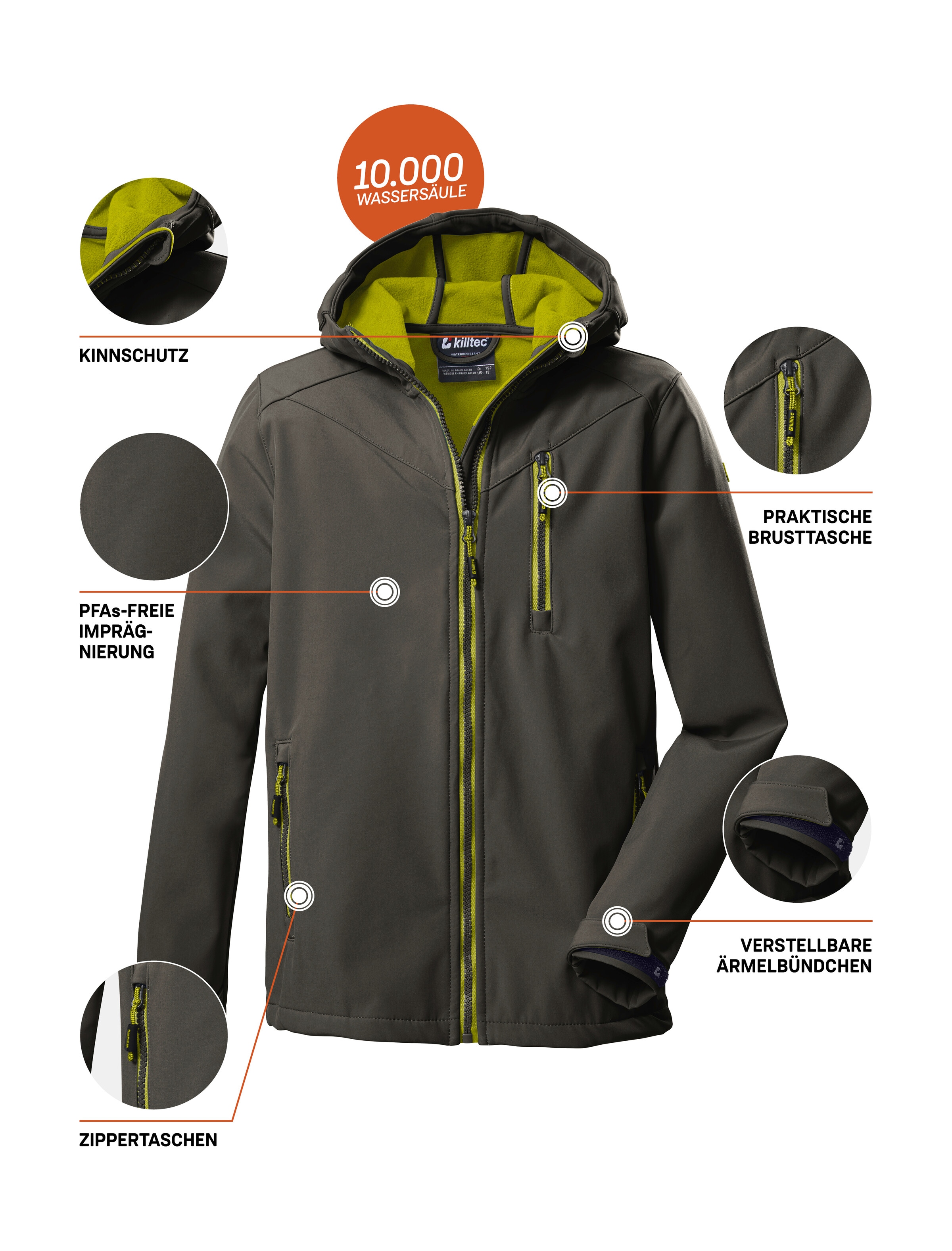 Killtec Softshelljacke »Boys Softshelljacke«, Wasserabweisende Softshelljacke mit Kapuze, Fleece