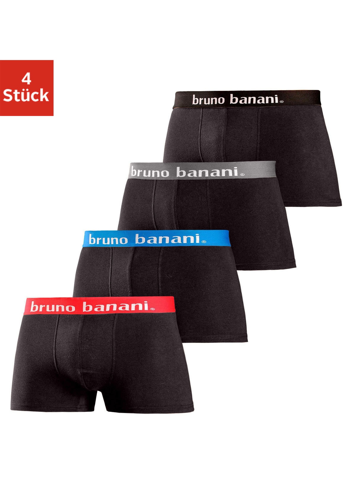 Bruno Banani Boxer "Boxershorts für Herren" Packung, 4 Stk. mit Kontrast-Webbund