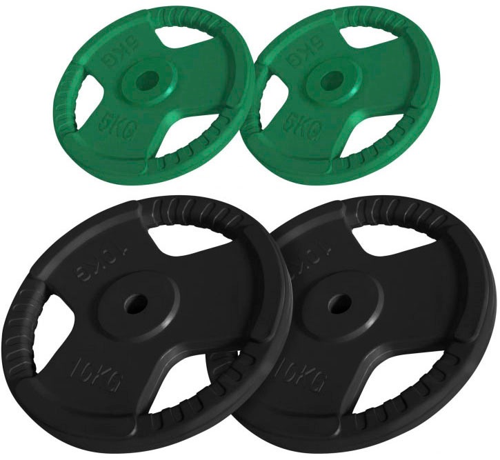  Disques de poids en caoutchouc avec poignÃ©es - Lot de 30 KG (2 x 5 KG et 2 x 10 KG)