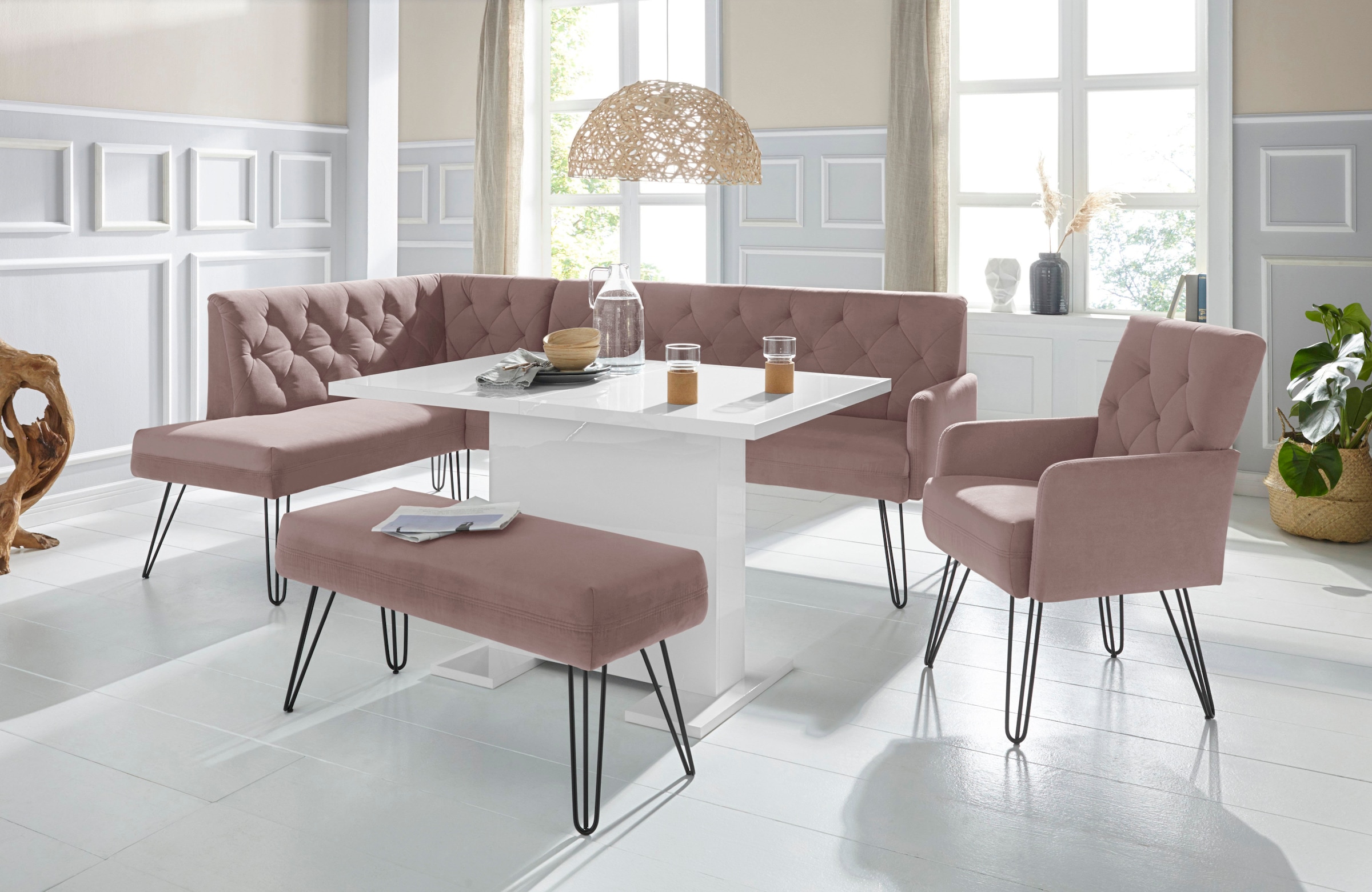 exxpo - sofa fashion Eckbank »Doppio, Chesterfield Optik, komfortabel und bequem, hohe Designfüße«, Frei im...