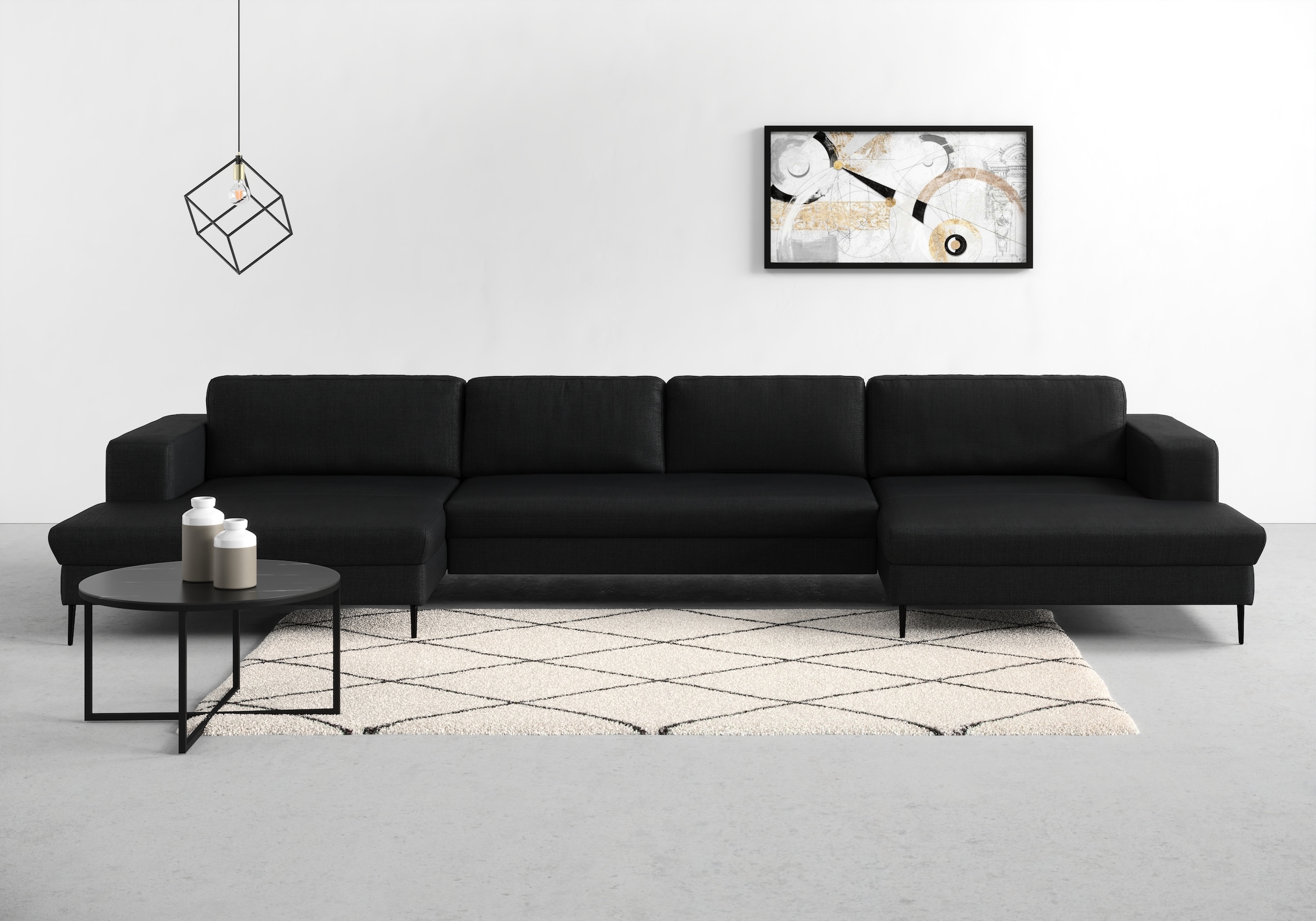 DOMO collection "Modica U-Form aktuelles, kubisches Design mit 2 Recamieren, viel Platz" XXL, auch in Cord, Fußhöhe passend für gängige Saugroboter