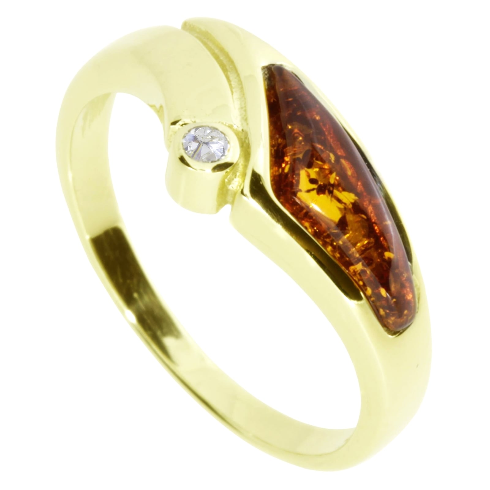Fingerring OSTSEE-SCHMUCK "- Agneta - Gold 585/000 - Bernstein/Brillant" Gr. 58, gold (gold 585, goldfarben, gelb), Fingerringe, Damen, 58, Fingerring