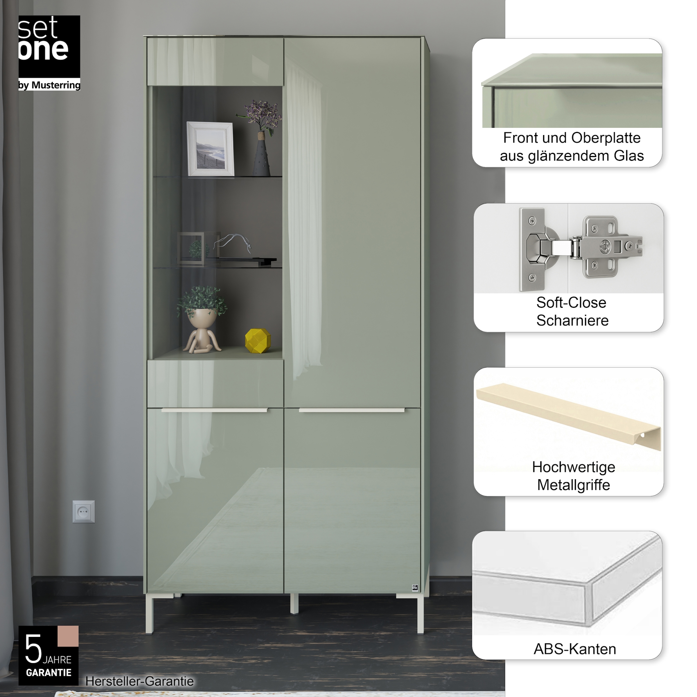 set one by Musterring Standvitrine »Reno« 1 Stk. tlg. Mit Winkelfuß in diversen Farben, 199 cm Höhe & Farbauswahl