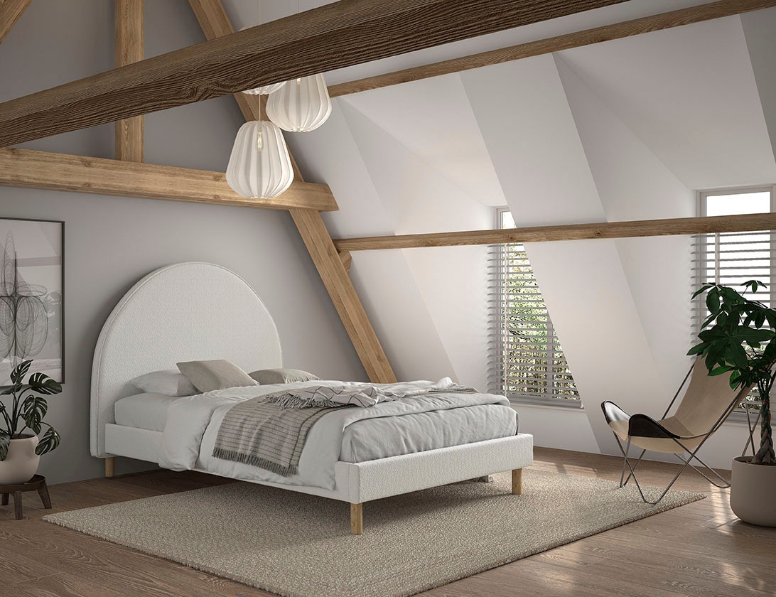 Vipack Polsterbett »MOON«, (Made in Europe), 2 Breiten (90 o. 140 cm), Lattenrost, Bouclé Stoff, wahlw. 4 Farben