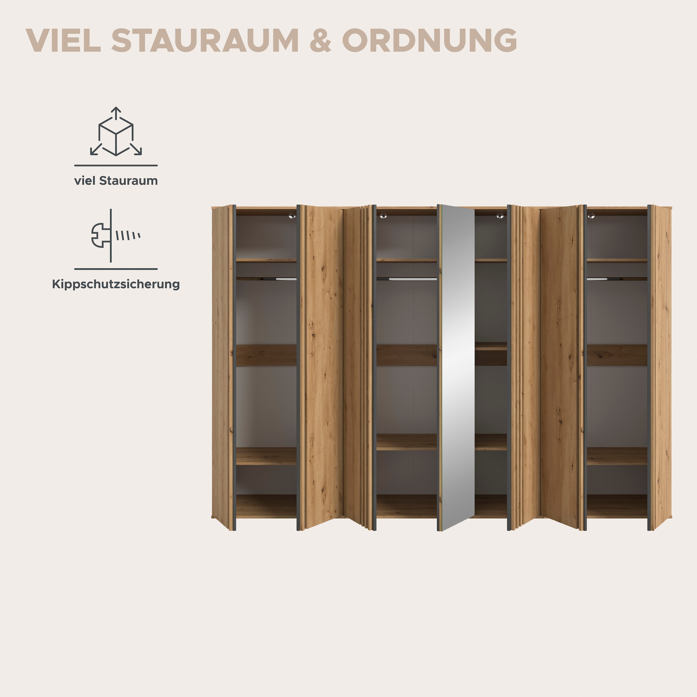 Home affaire Schrank-Set »ALVA, Breite 240 cm, Paneeloptik, Schlafzimmerschrank, Kleiderschrank« wähle den beste Schrank Kombination, individuell platzierbar, 