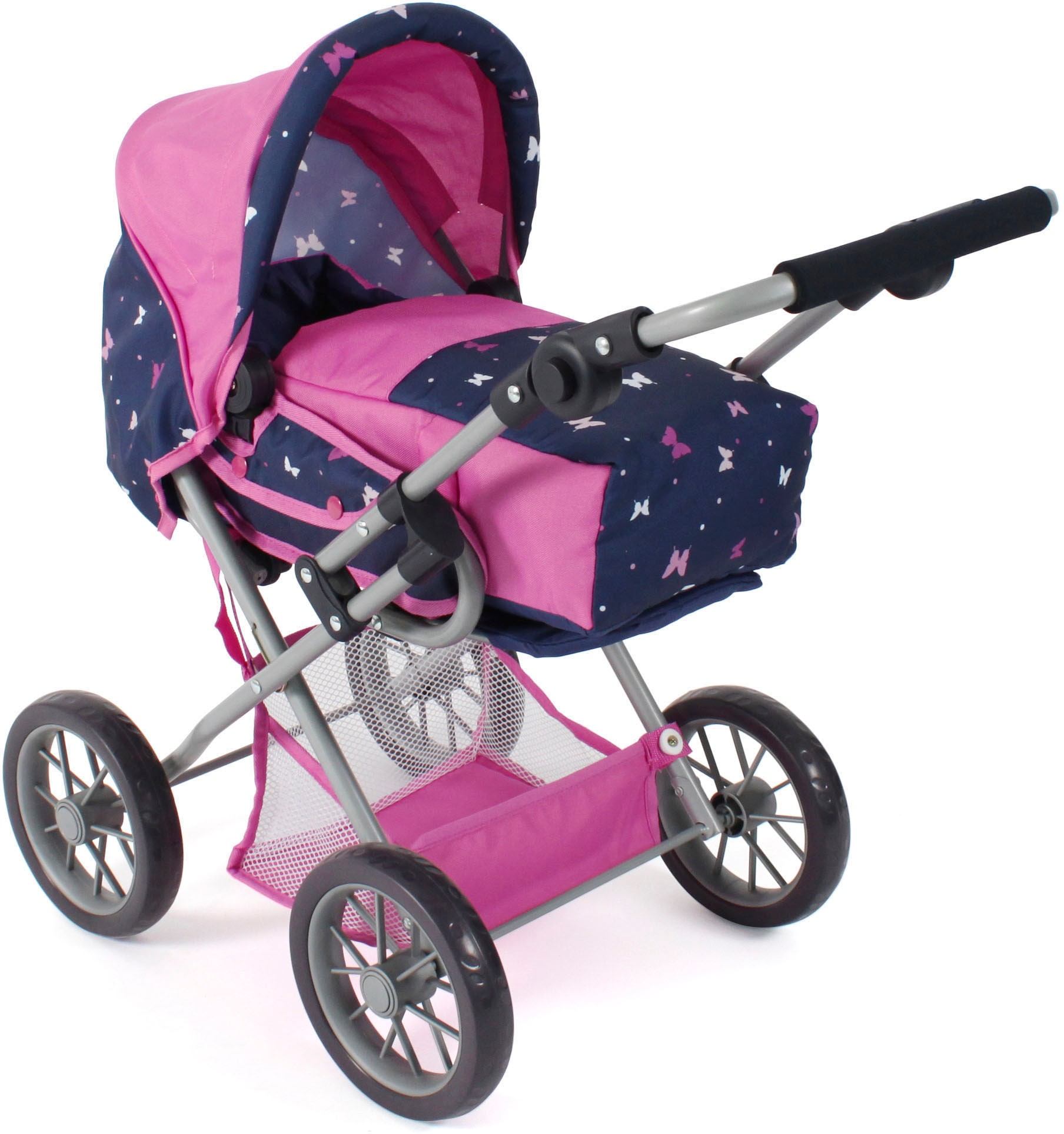 "Kombi-Puppenwagen CHIC2000 ""Leni"", bunt (butterfly rosa), Puppenwagen, KinderB:37cm H:68cm T:64cm, Kunststoff, Metall, Stoff, mit herausnehmbarer