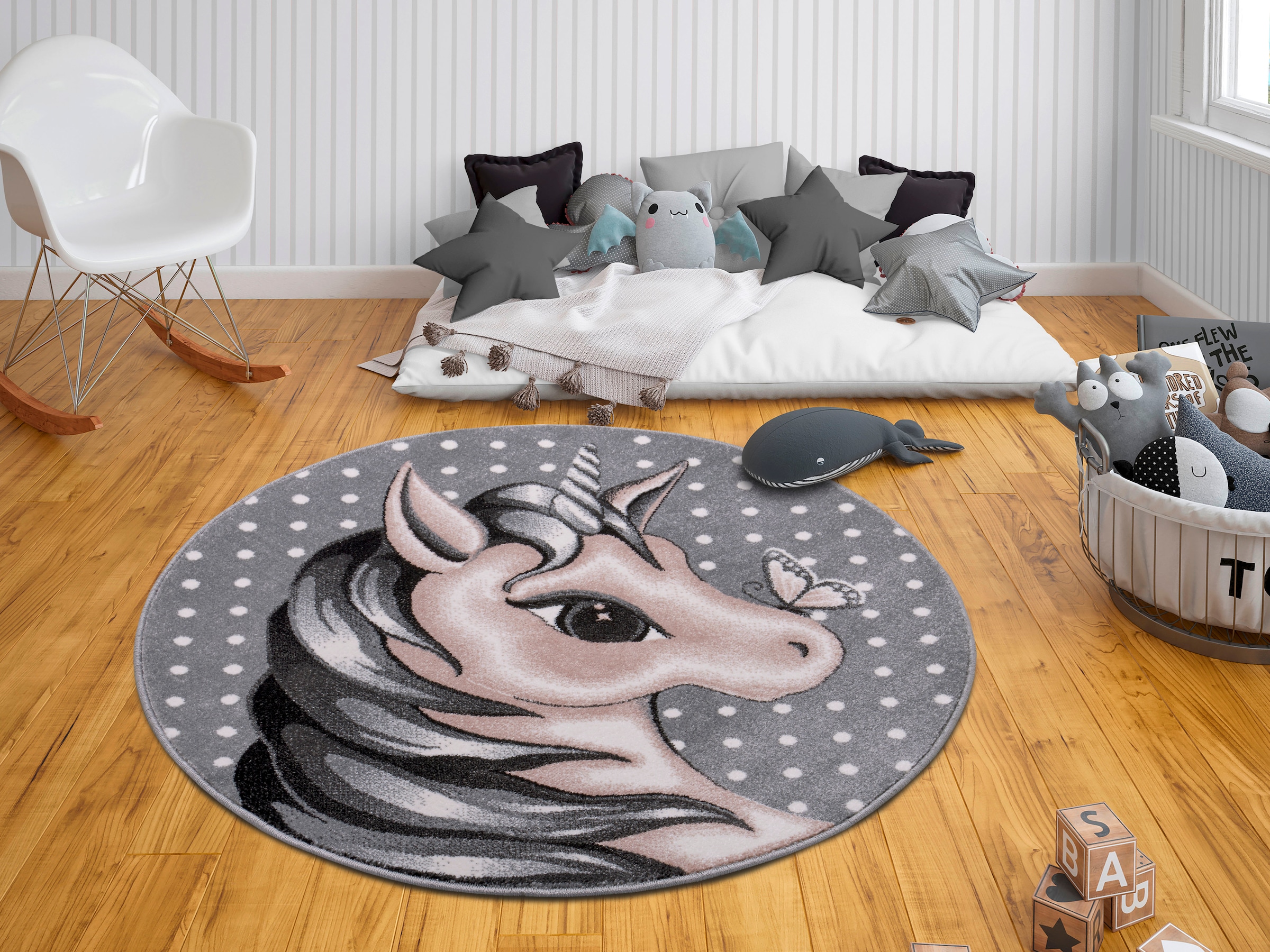 HANSE Home Teppich »Cute Unicorm«, rund, 9 mm Höhe, Farbenfrohes Design, Spielunterlage, Tiere