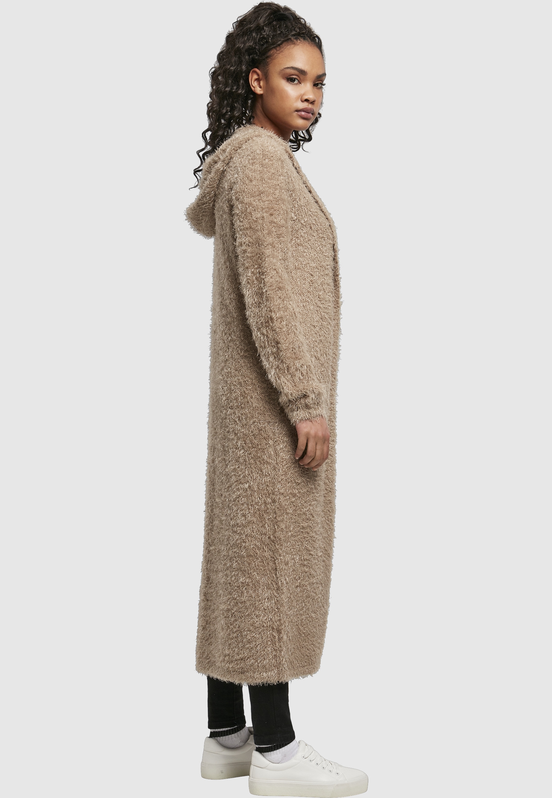 URBAN CLASSICS Strickjacke »Urban Classics Damen Ladies Hooded Feather Cardigan« 1 Stk.