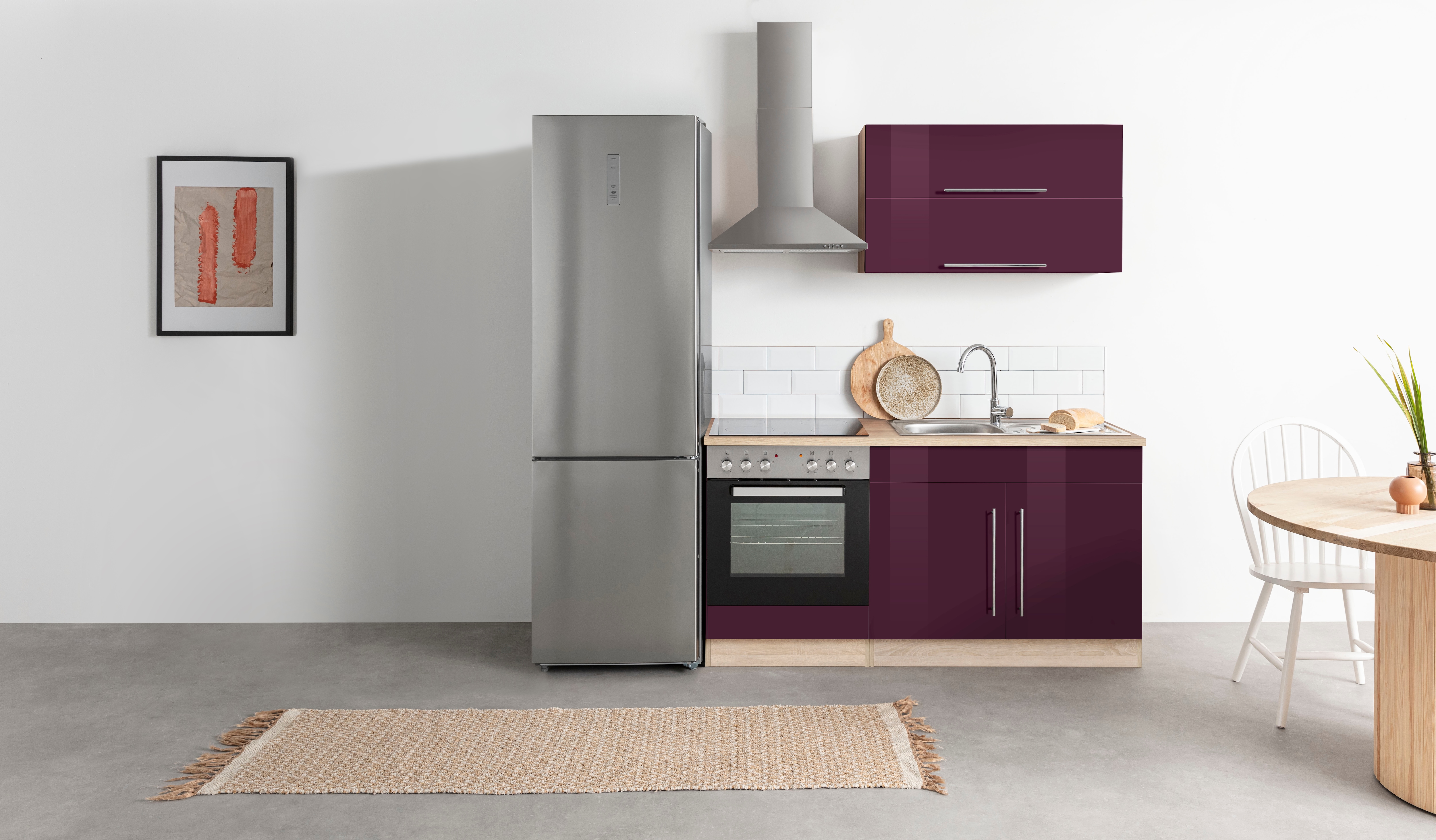 KOCHSTATION Pantryküche "KS-Samos" Breite 160 cm, wahlweise mit E-Geräten und Glaskeramikkochfeld