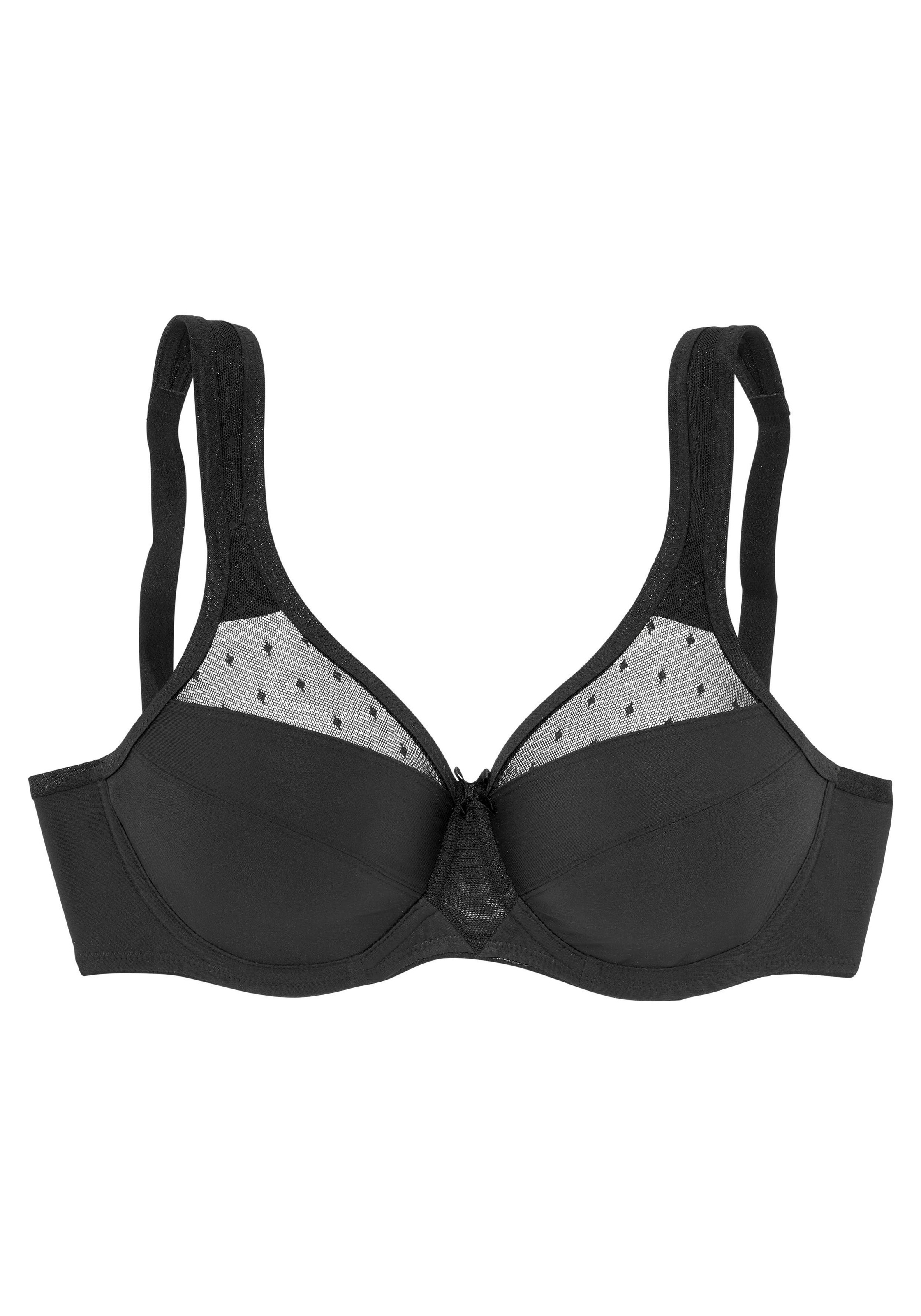 NUANCE Damen Minimizer-BH, Gr. 85, schwarz, Netz, Obermaterial: 71% Polyamid, 29% Elasthan, Basic, BHs, mit Bügel und leicht transparentem Tüll im