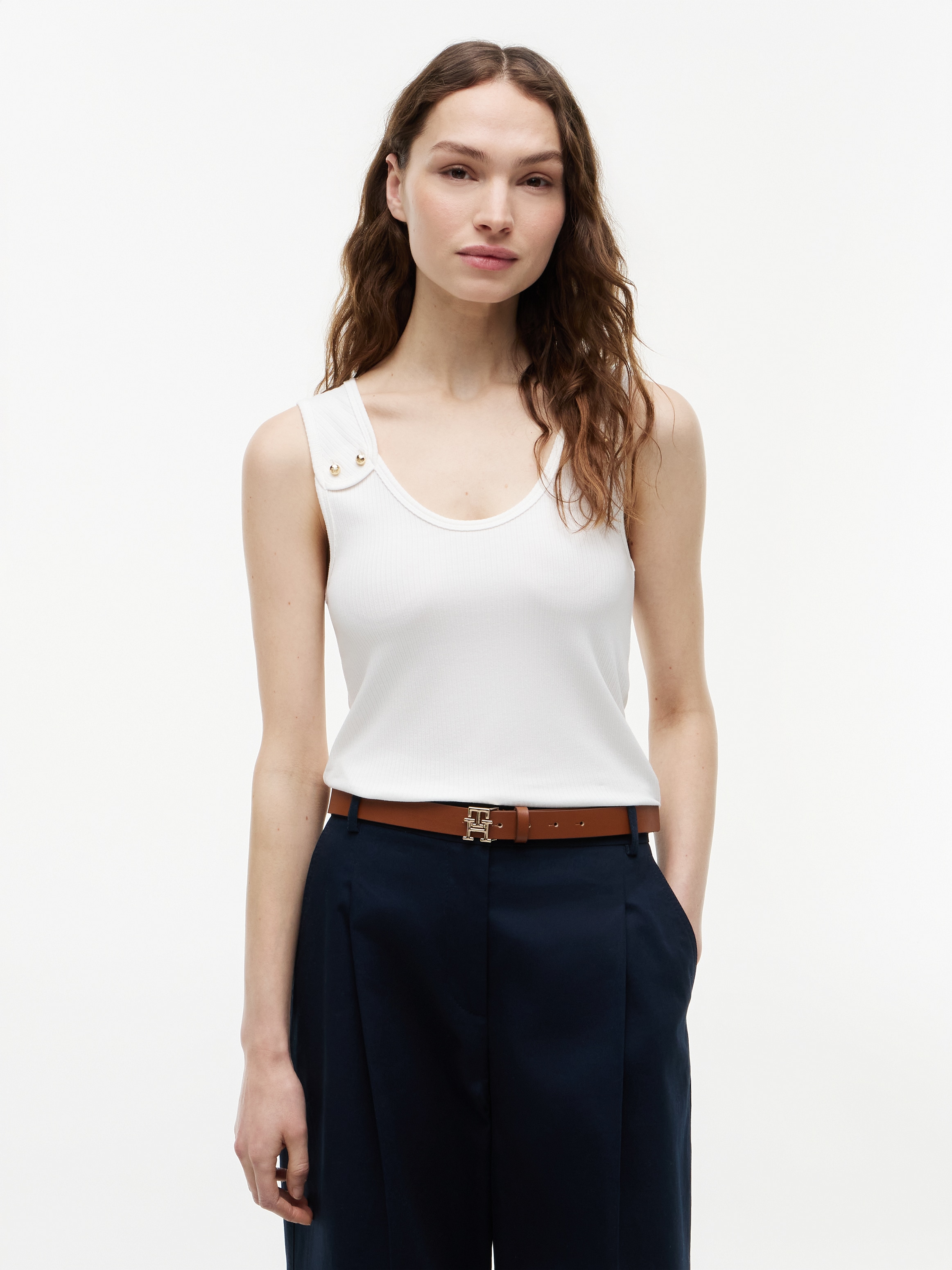 Tommy Hilfiger Tanktop "GOLD BUTTON U-NK TANK" Viskosemischung, goldfarbene Knöpfe