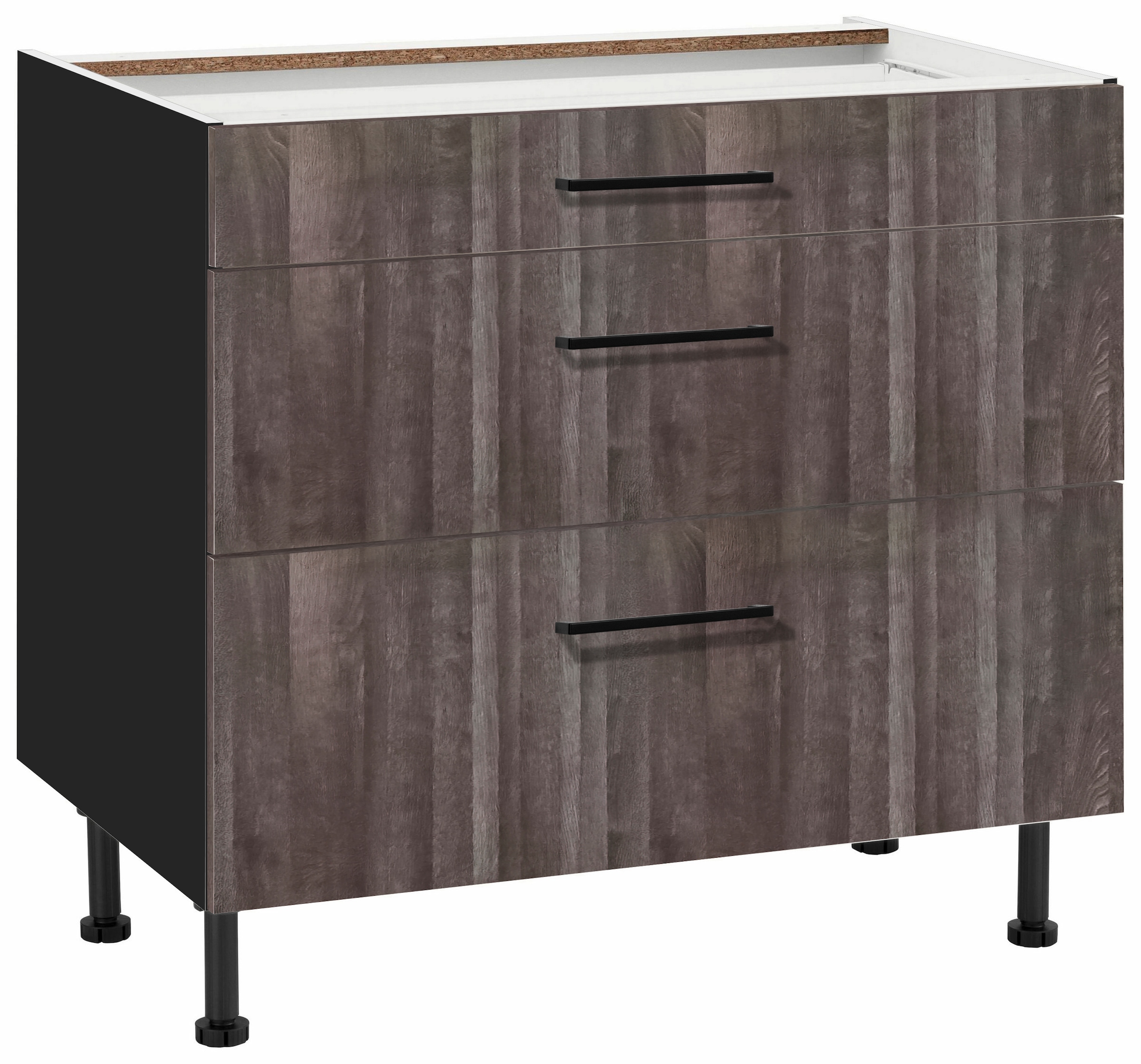 wiho Küchen "Nisos" 90 cm breit, Soft-Close in Schubladen, verstellbare Füße, ohne Platte