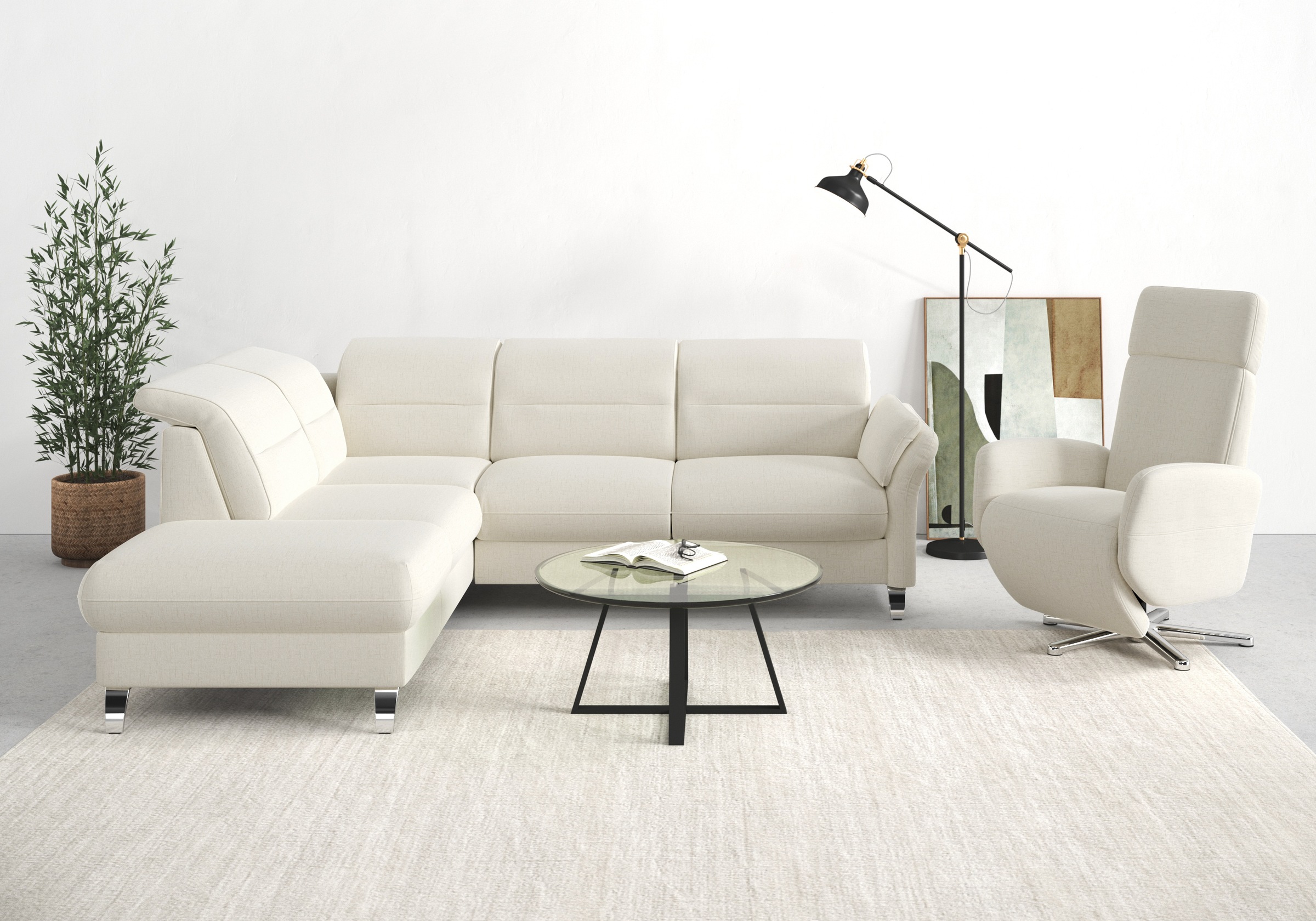 sit&more Ecksofa "Grenoble L-Form mit Federkern" wahlweise mit Schlaffunktion, Bettkasten, Arm- und Kopfteilverstellung