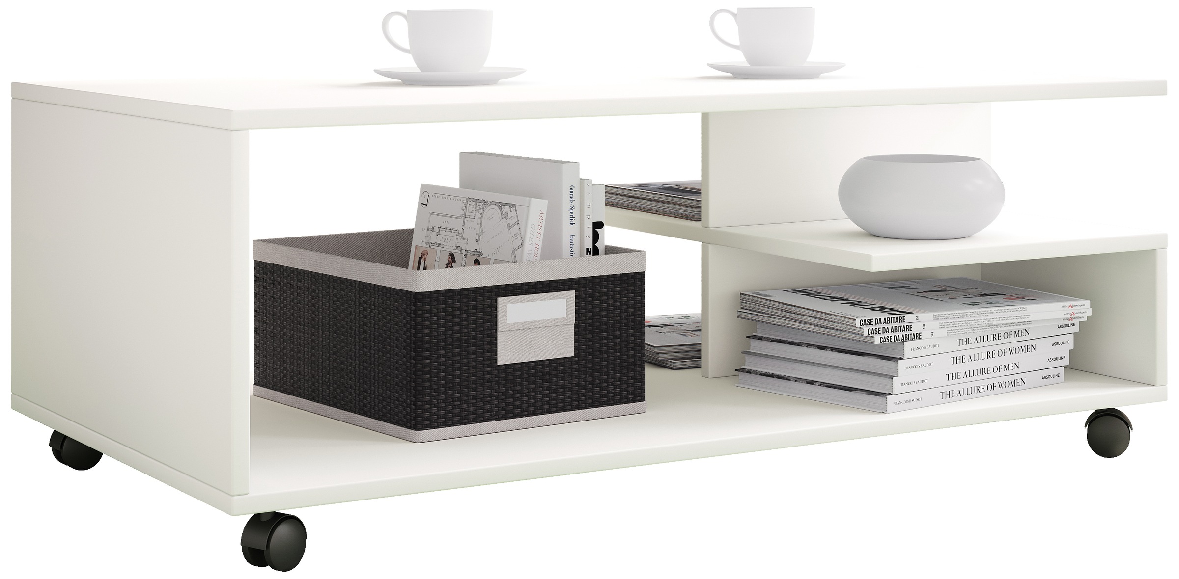 Couchtisch VCMweiß, Wohnzimmer, Tische, "Holz Sofatisch Couchtisch Rollen rollbar Stango XL"