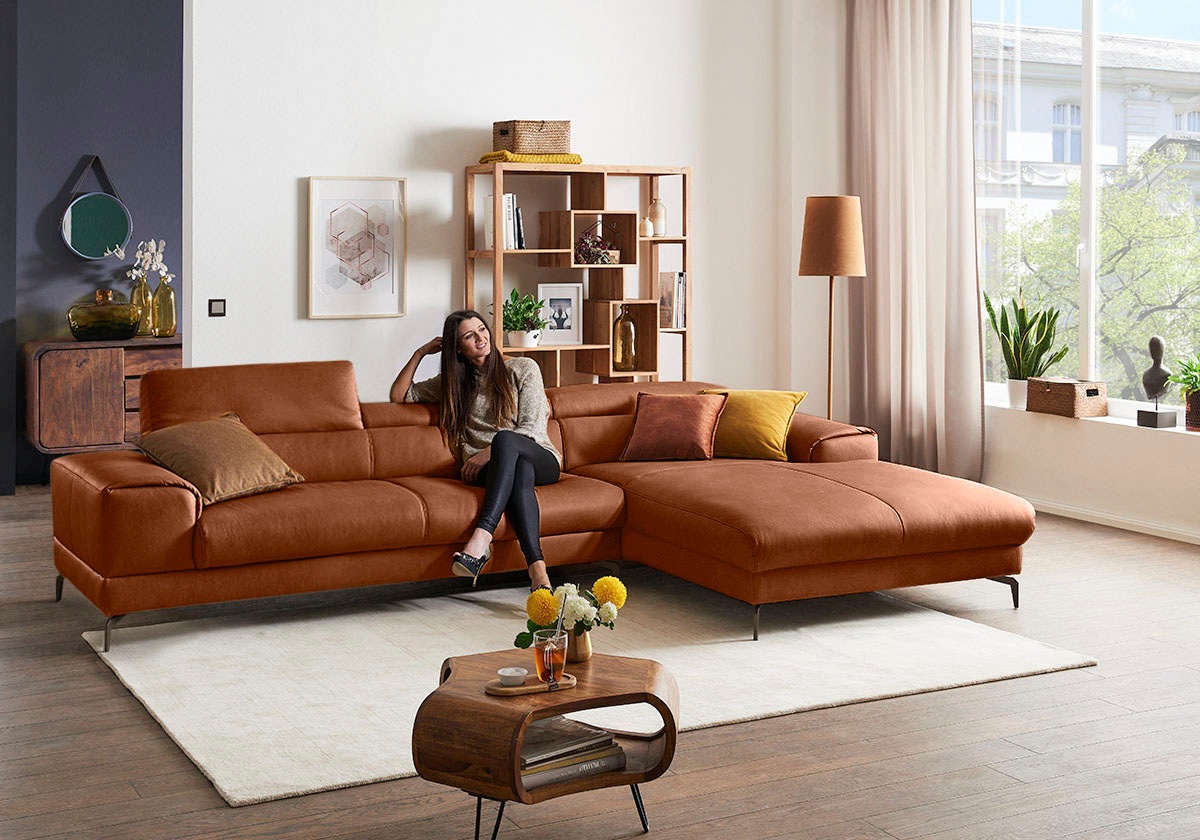 Ecksofa W.SCHILLIG "piedroo, Designsofa mit tollem Sitzkomfort, bequem und elegant, L-Form", braun (cognac z69), B:343cm H:70cm T:193cm, Longlife Xtra-Leder Z69: Das feinnarbige, gedeckte Softleder Z69 besticht durch seine außergewöhnliche Weichheit im tr 3