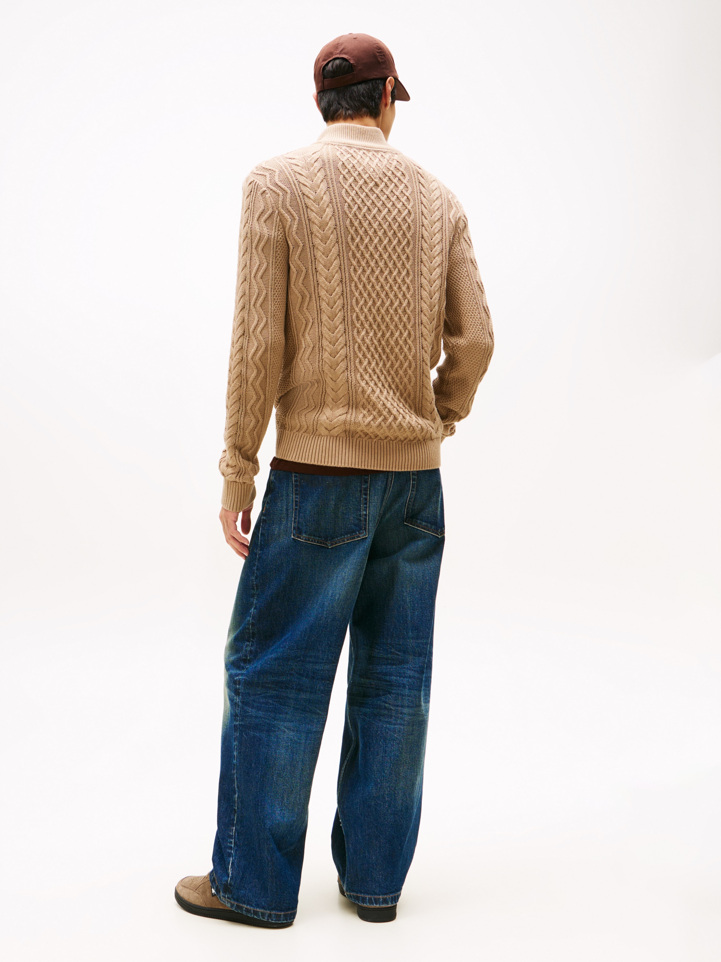 Tommy Jeans Strickpullover, Troyer-Kragen mit Reißverschluss, slim fit, Zopfstrick-Muster