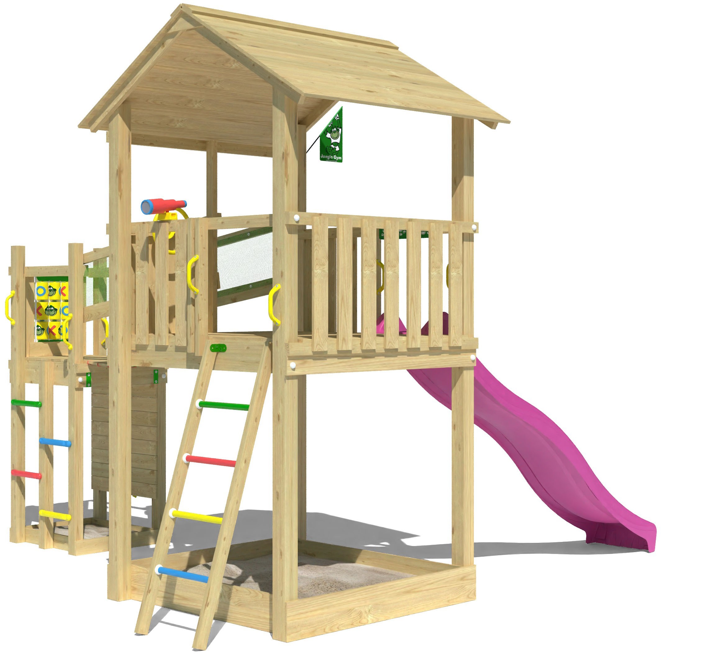 Jungle Gym Spielturm »Fortress«, (Set), Spielanlage mit 2 Türmen, Brücke und Rutsche mit Wasseranschluss