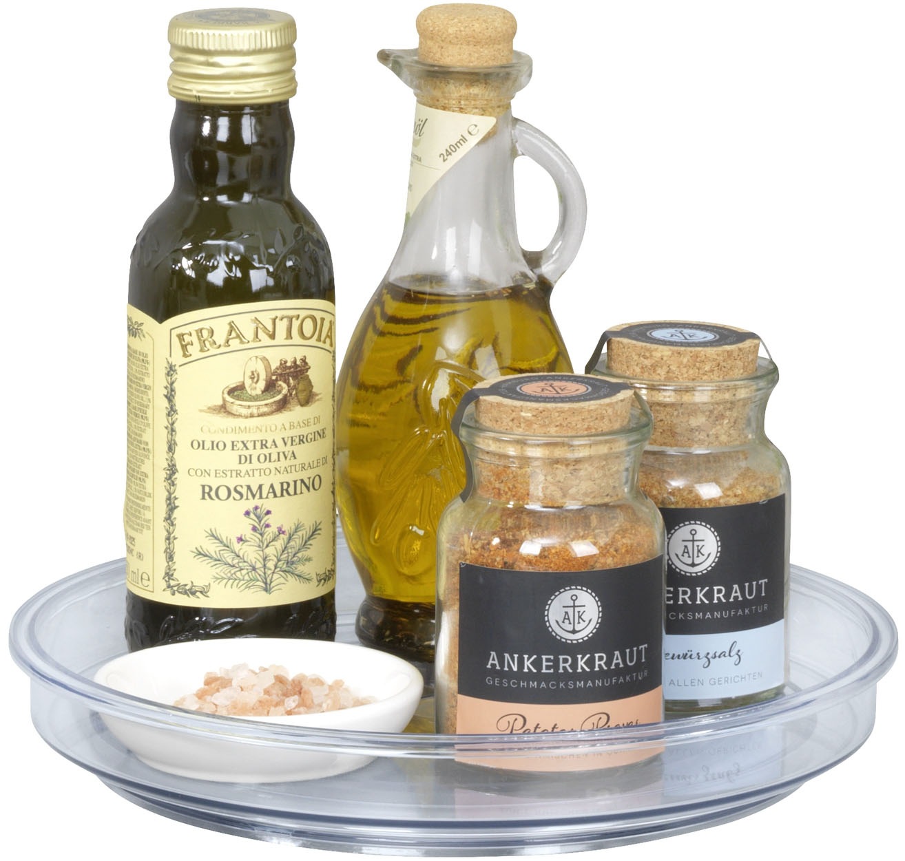 WENKO Aufbewahrungssystem "Victoria", H:4cm, transparent, Lebensmittelaufbewahrungsbehälter, Drehteller für Küche, Esstisch oder Kühlschrank, mit