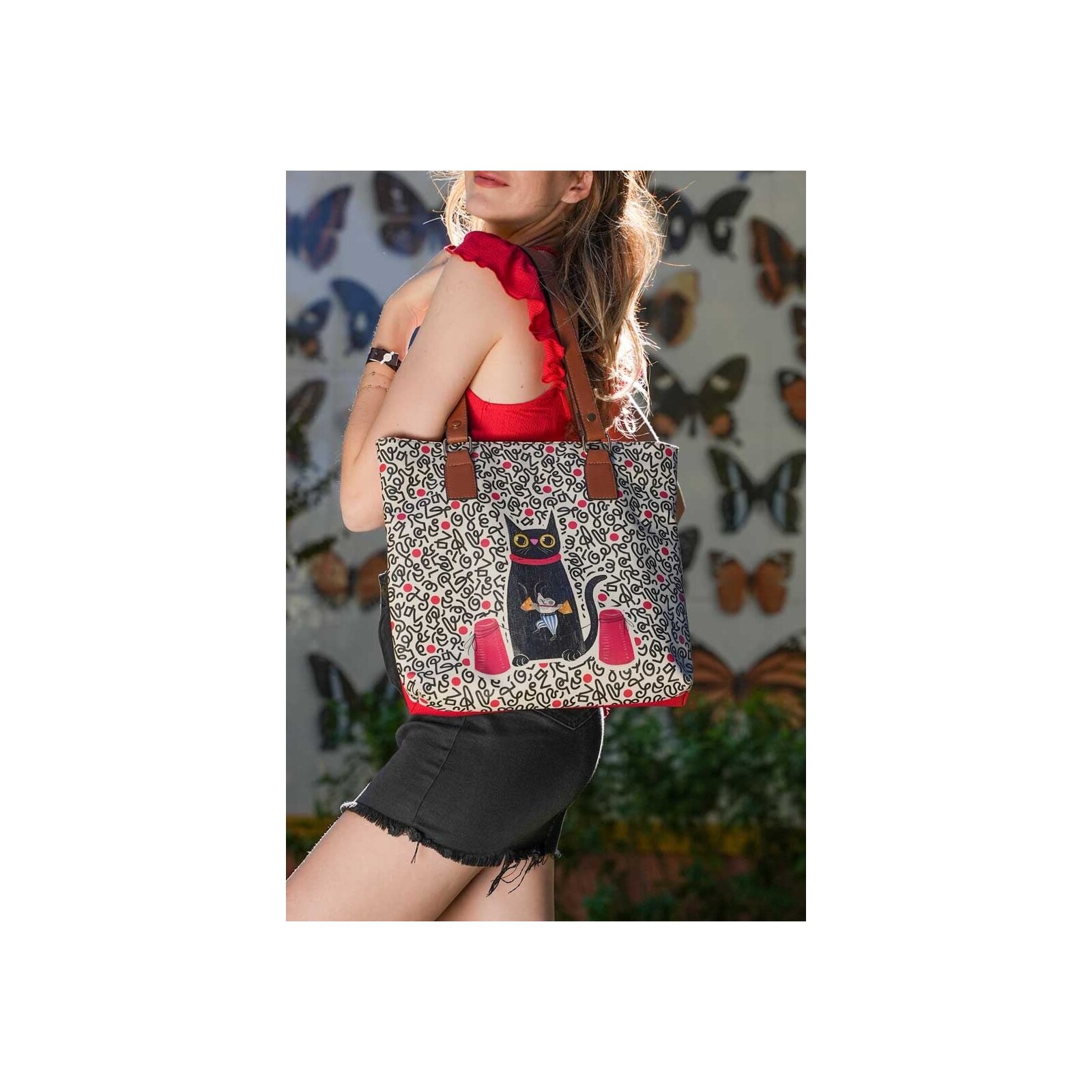 DOGO Umhängetasche »Multi Pocket Bag Cat And Mouse Damen Handtaschen (Fashion) /«, Vegan