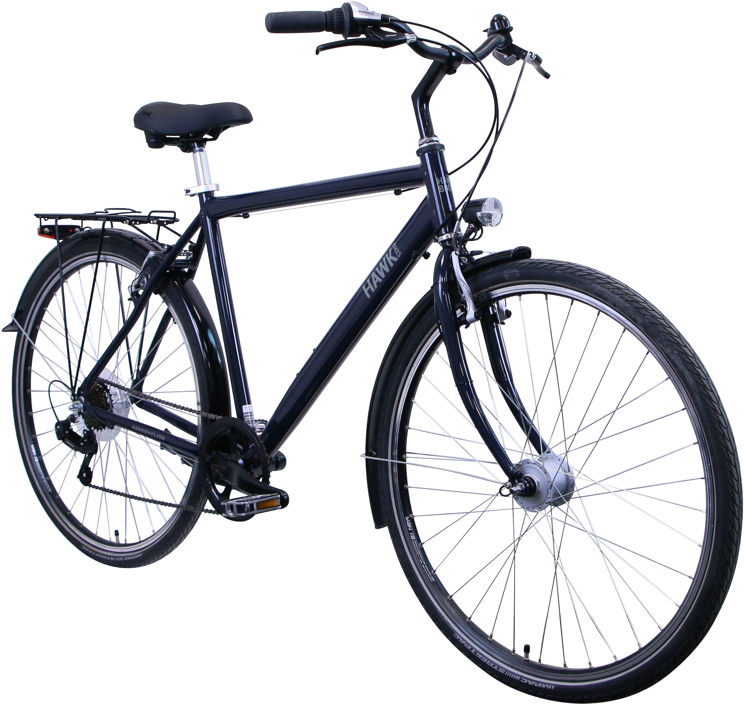 HAWK Bikes Cityrad »HAWK CITYTREK EASY BLUE GENT«, 7 Gang, Shimano, Tourney Schaltwerk, Kettenschaltung, für Damen und Herren, Kettenschaltung