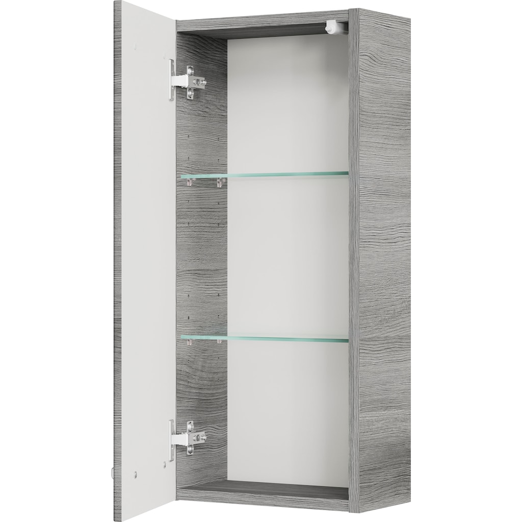 Saphir Hängeschrank »Quickset Wand-Badschrank 30 cm breit mit 1 Tür und 2 Glas-Einlegeböden«, Badezimmer-Hängeschrank inkl. Türdämpfer, Griffe in Chrom Glanz