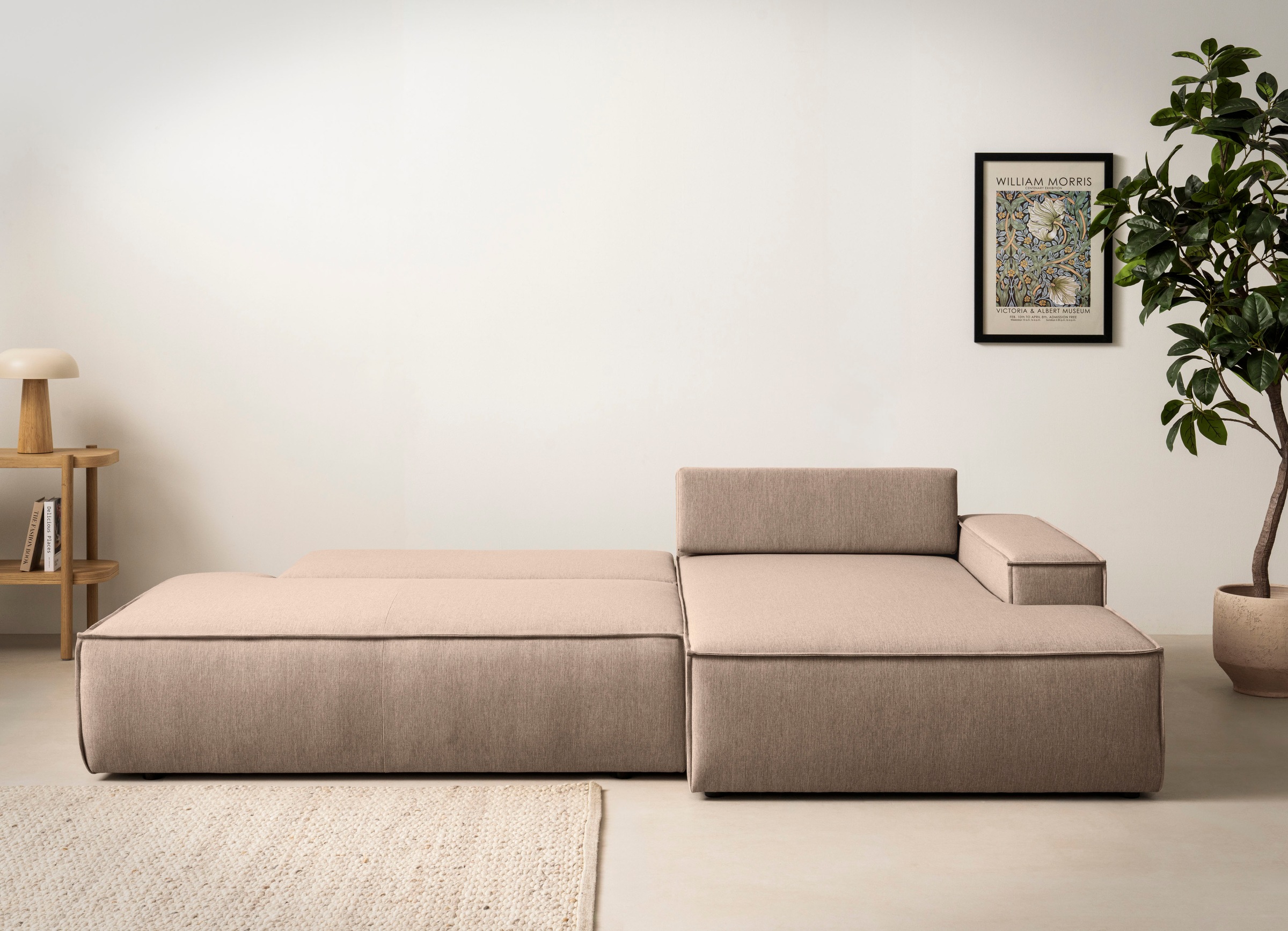 Home affaire Ecksofa »SHERWOOD, Schlafsofa in L-Form offen (275cm), Cord, Leinenoptik«, Schlaffunktion und Bettkasten, Kedernaht, hoher Sitz- & Liegekomfort