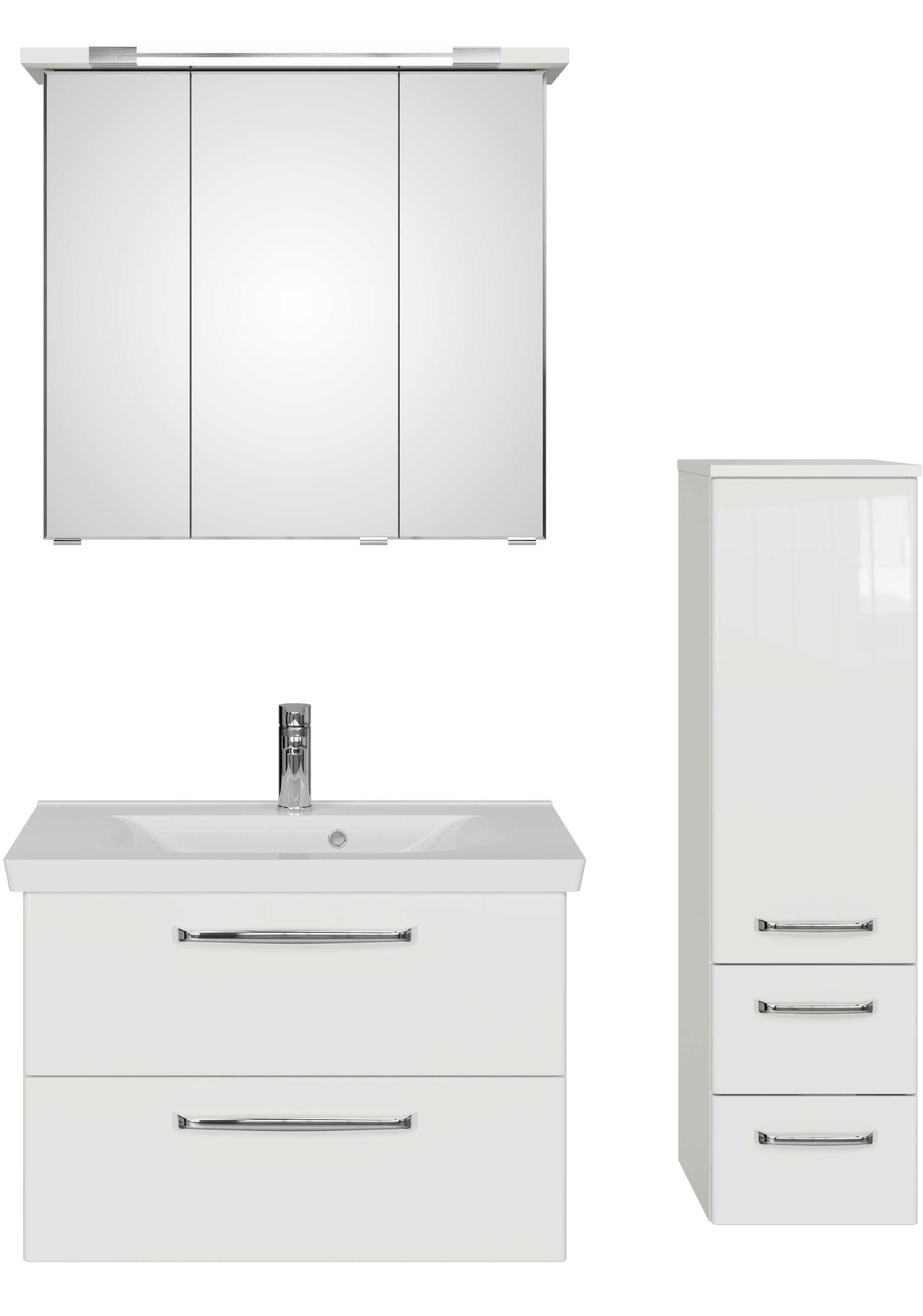 Saphir Badmöbel-Set »Badmöbel-Set Trentino 3-tlg Mineralmarmorwaschtisch,LED-Spiegelschrank«, (4 St.), Badezimmer-Set mit Midischrank inkl. Türdämpfer