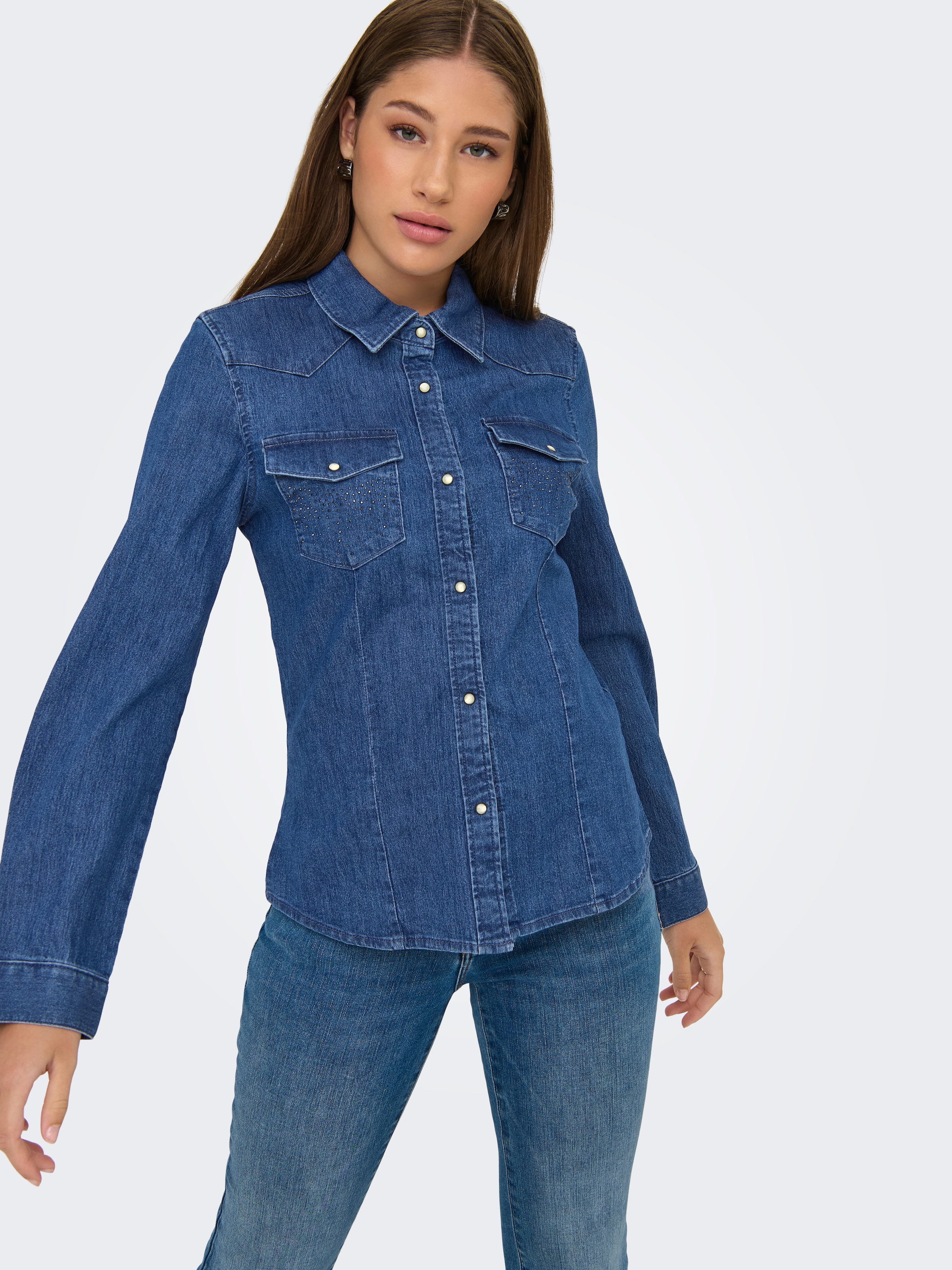 ONLY Jeansbluse "ONLSASIA L/S RHINESTONE DNM SHIRT AKM" günstig online kaufen