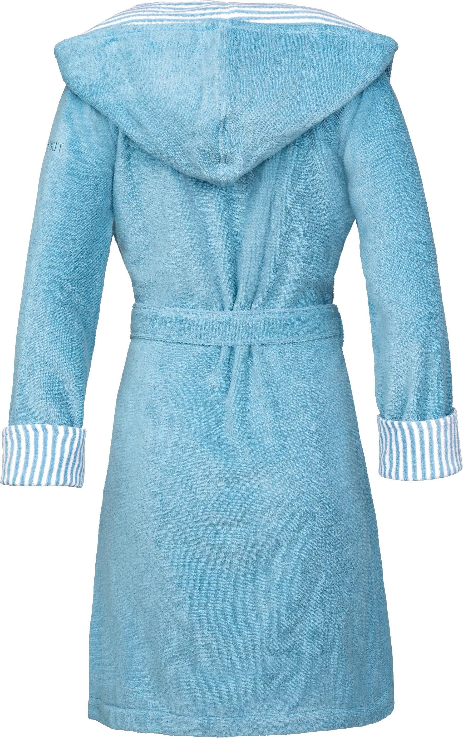 Esprit Damenbademantel »Day, ideal für Sauna & Spa, Hotelbademantel, Morgenmantel«, (1 St., mit Gürtel), mit Kapuze, gestreiften Akzenten & Logostickerei, kurz